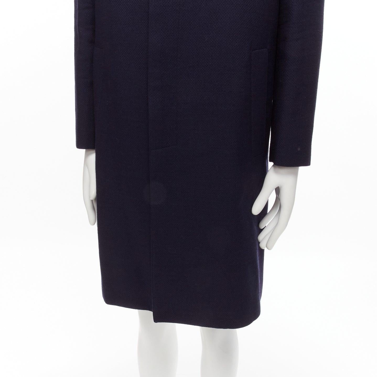 MARNI 100% Wolle marineblauer, minimalistischer, unsichtbarer Langarm-Mantel mit Knopfleiste IT48 M im Angebot 2