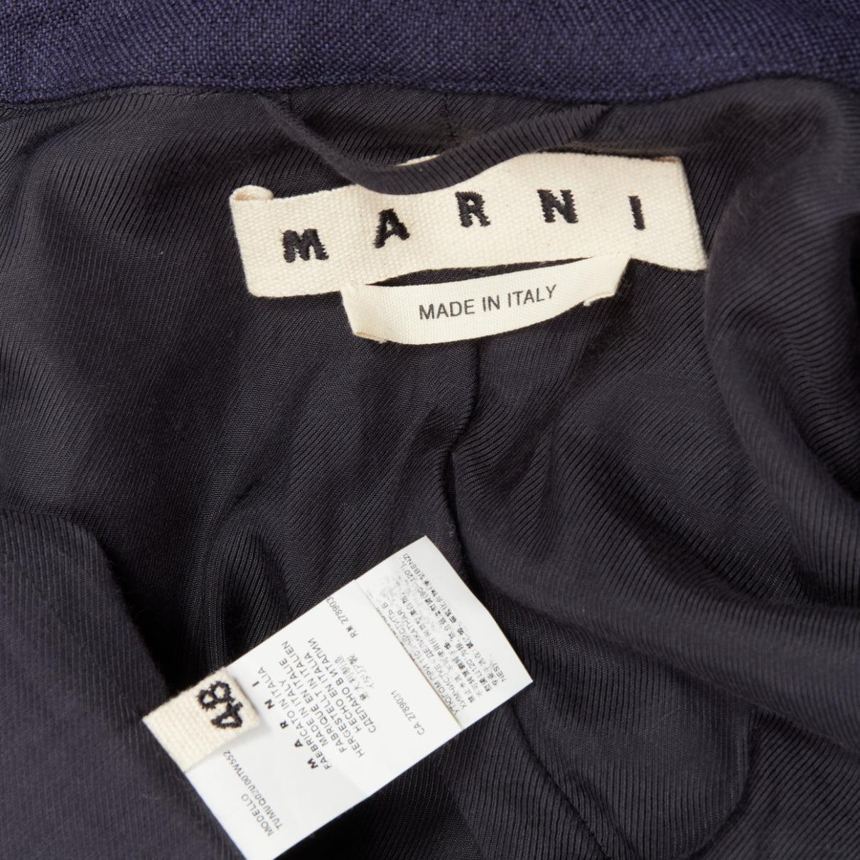 MARNI 100% Wolle marineblauer, minimalistischer, unsichtbarer Langarm-Mantel mit Knopfleiste IT48 M im Angebot 3