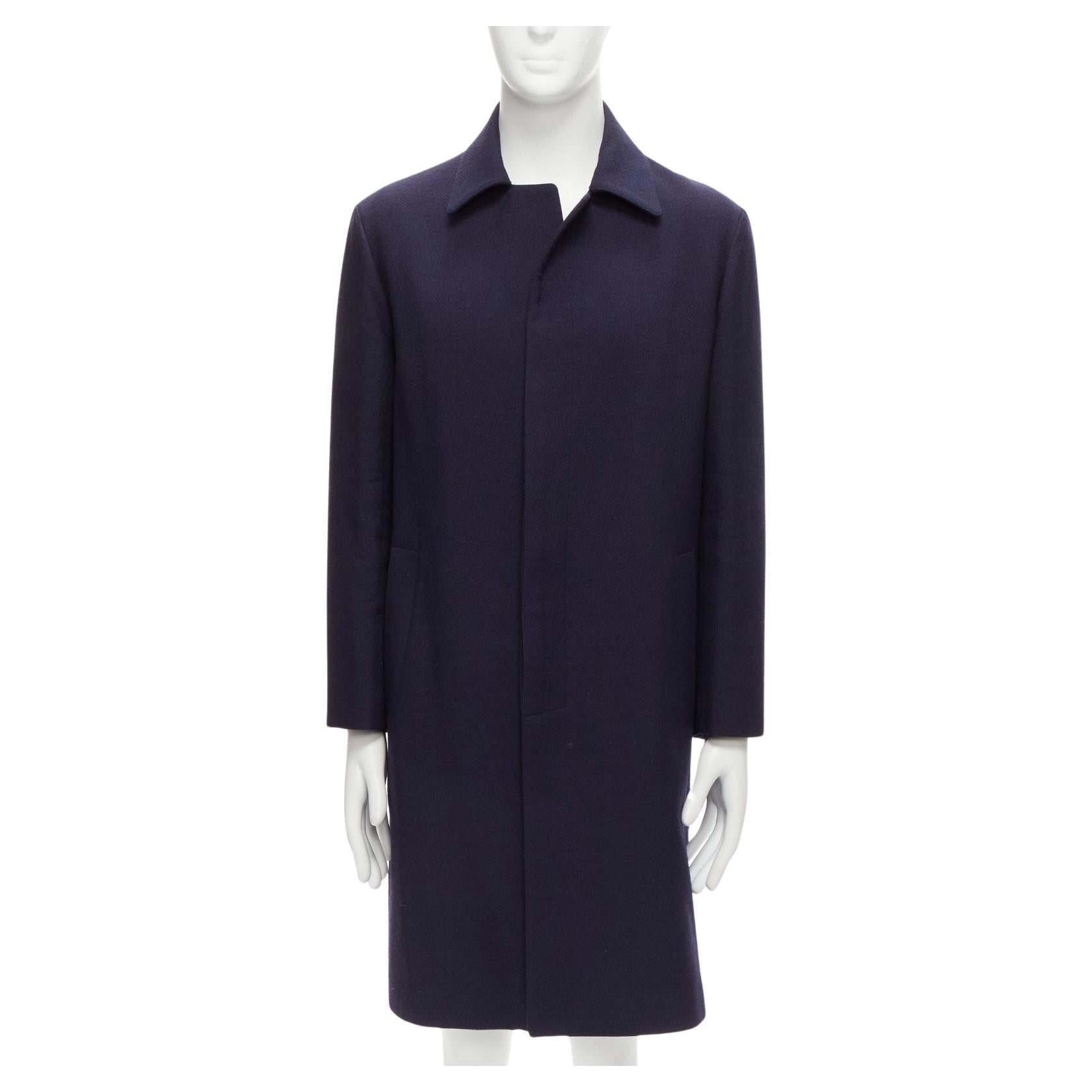 MARNI 100% Wolle marineblauer, minimalistischer, unsichtbarer Langarm-Mantel mit Knopfleiste IT48 M im Angebot