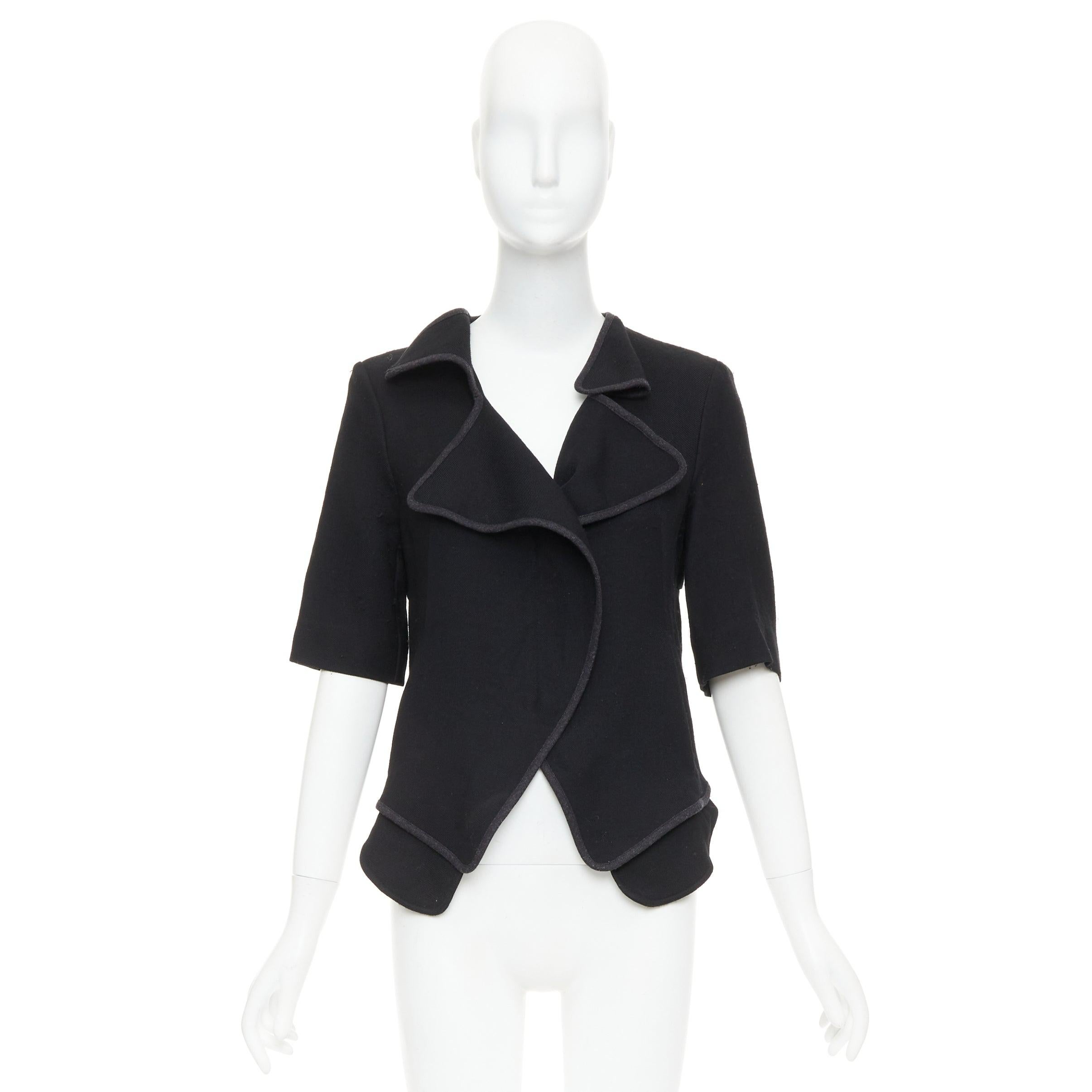 MARNI 2010 black 100% virgin wool twill trimmed collar fitted jacket IT38 XS in vendita 5