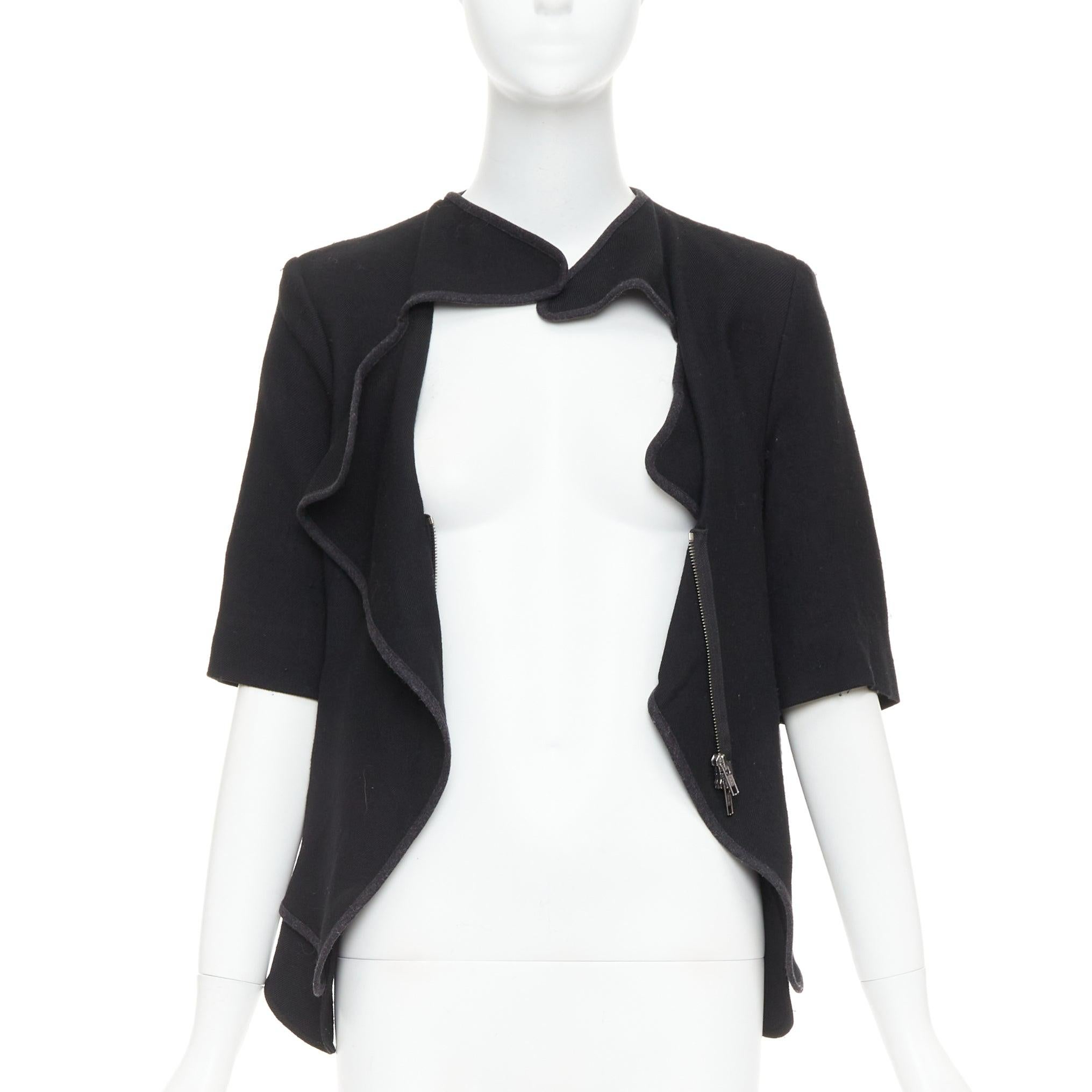 Nero MARNI 2010 black 100% virgin wool twill trimmed collar fitted jacket IT38 XS in vendita