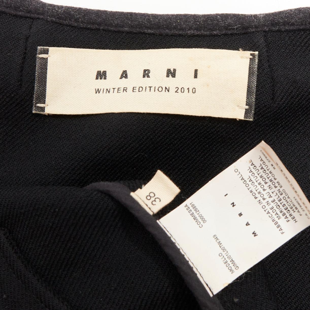 MARNI 2010 black 100% virgin wool twill trimmed collar fitted jacket IT38 XS in vendita 4