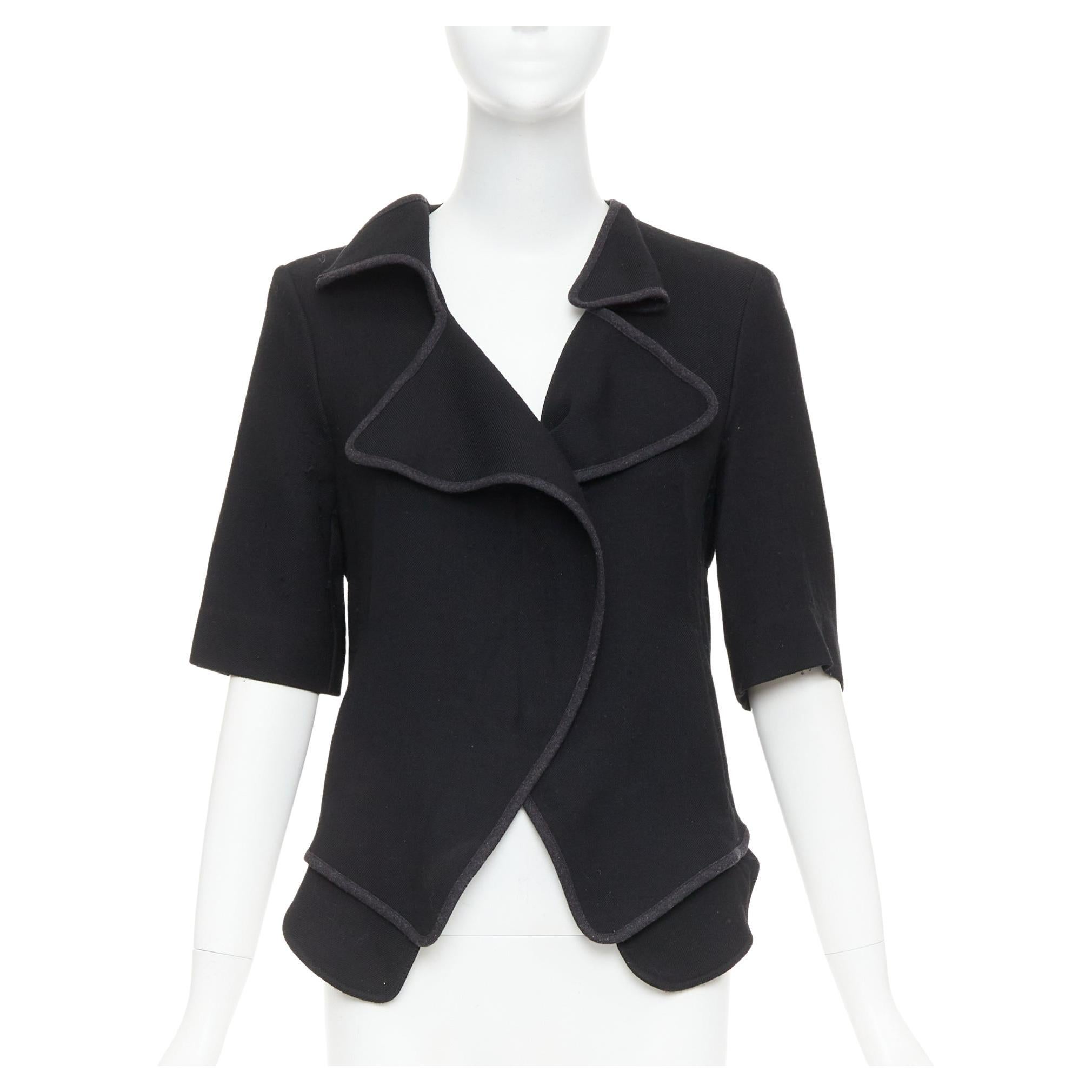 MARNI 2010 black 100% virgin wool twill trimmed collar fitted jacket IT38 XS