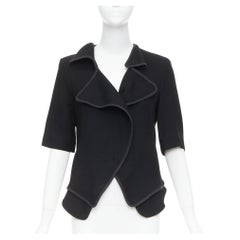 MARNI 2010 black 100% virgin wool twill trimmed collar fitted jacket IT38 XS