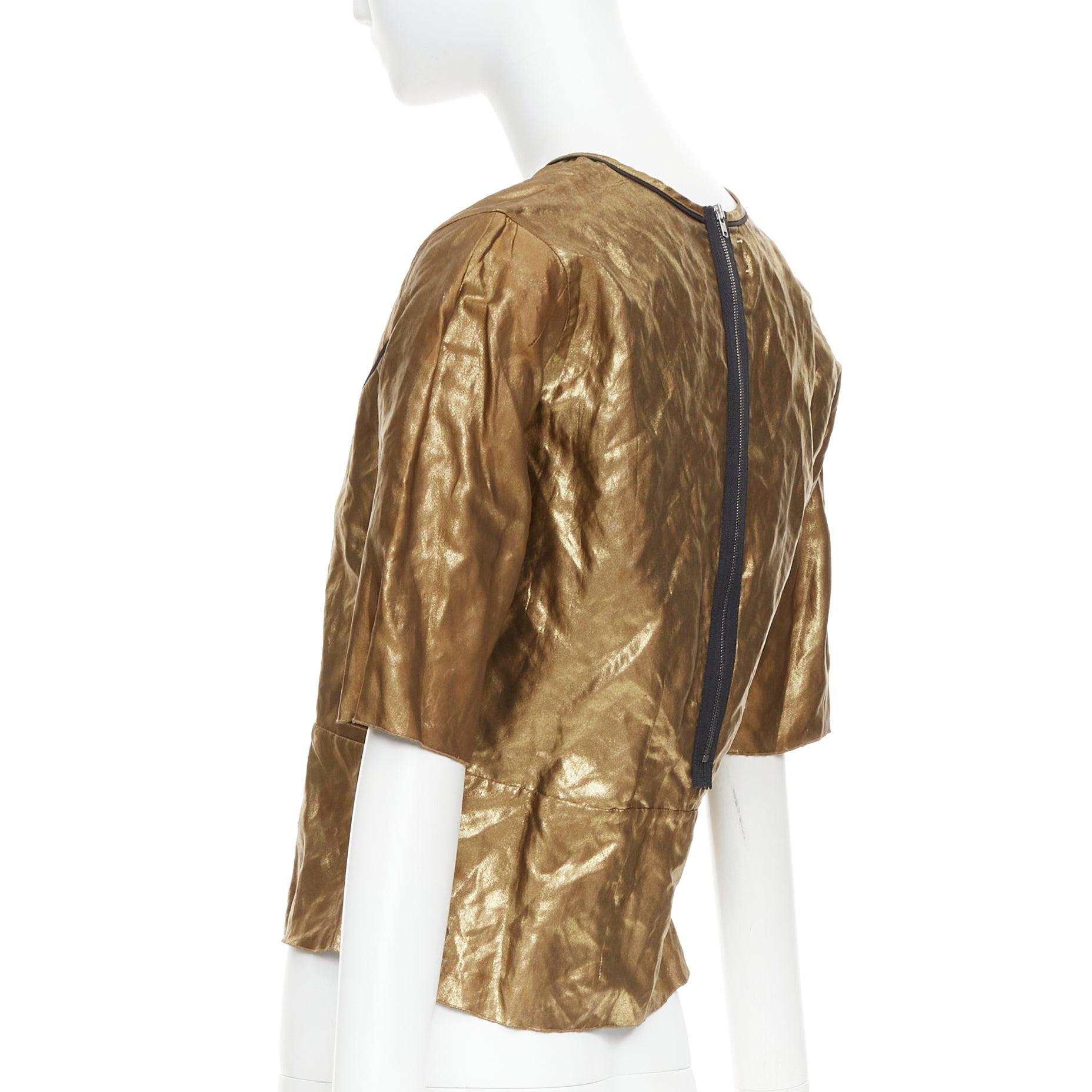 MARNI 2010 metallic gold coated black piped boxy half sleeved cropped top IT40 S For Sale 1