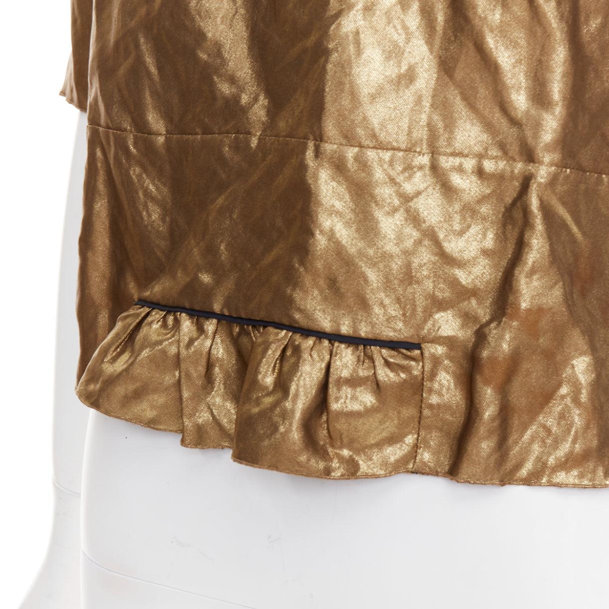 MARNI 2010 metallic gold coated black piped boxy half sleeved cropped top IT40 S For Sale 2