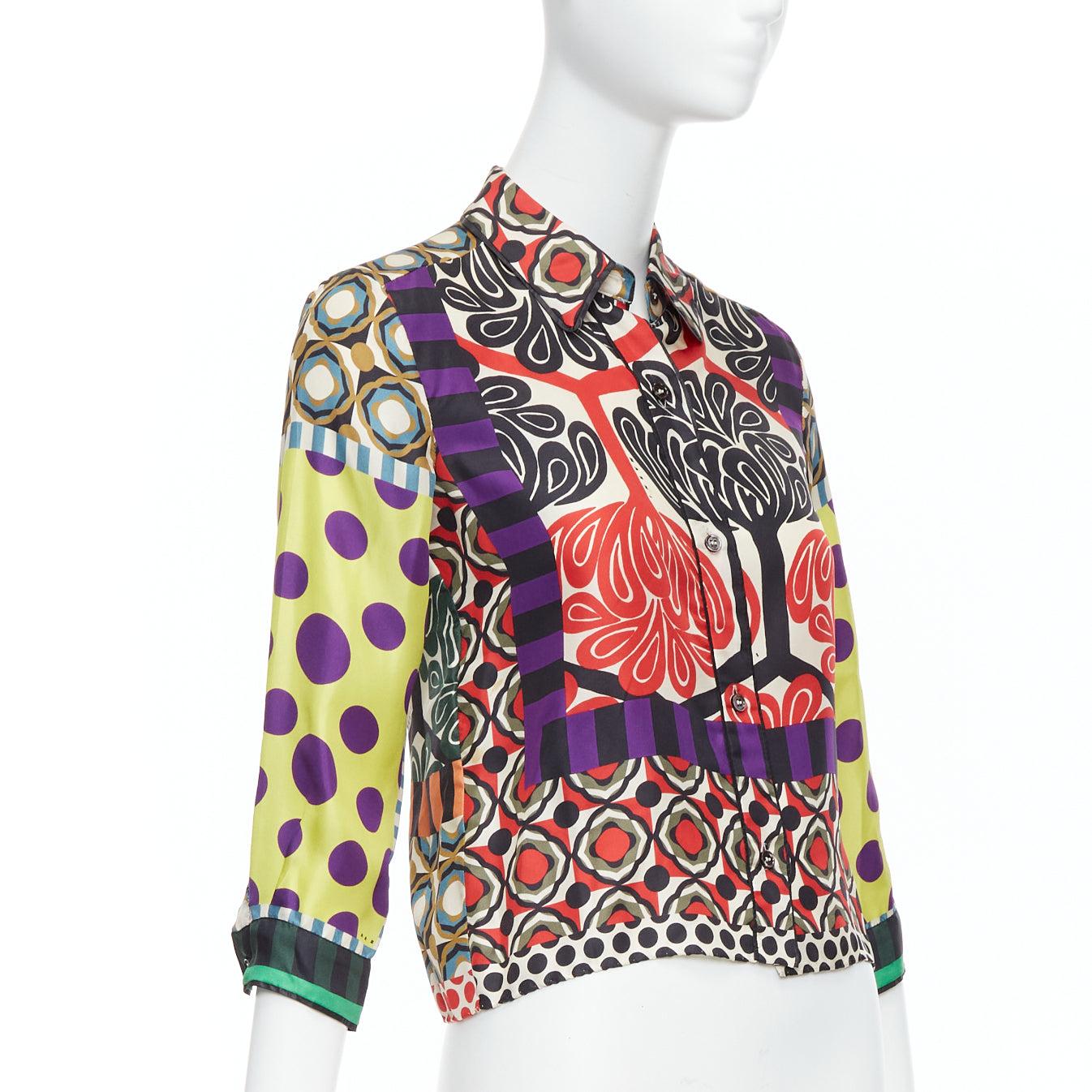 MARNI 2011 100% silk multicolor abstract polka dot print crop shirt IT36 XXS In Good Condition In Hong Kong, NT