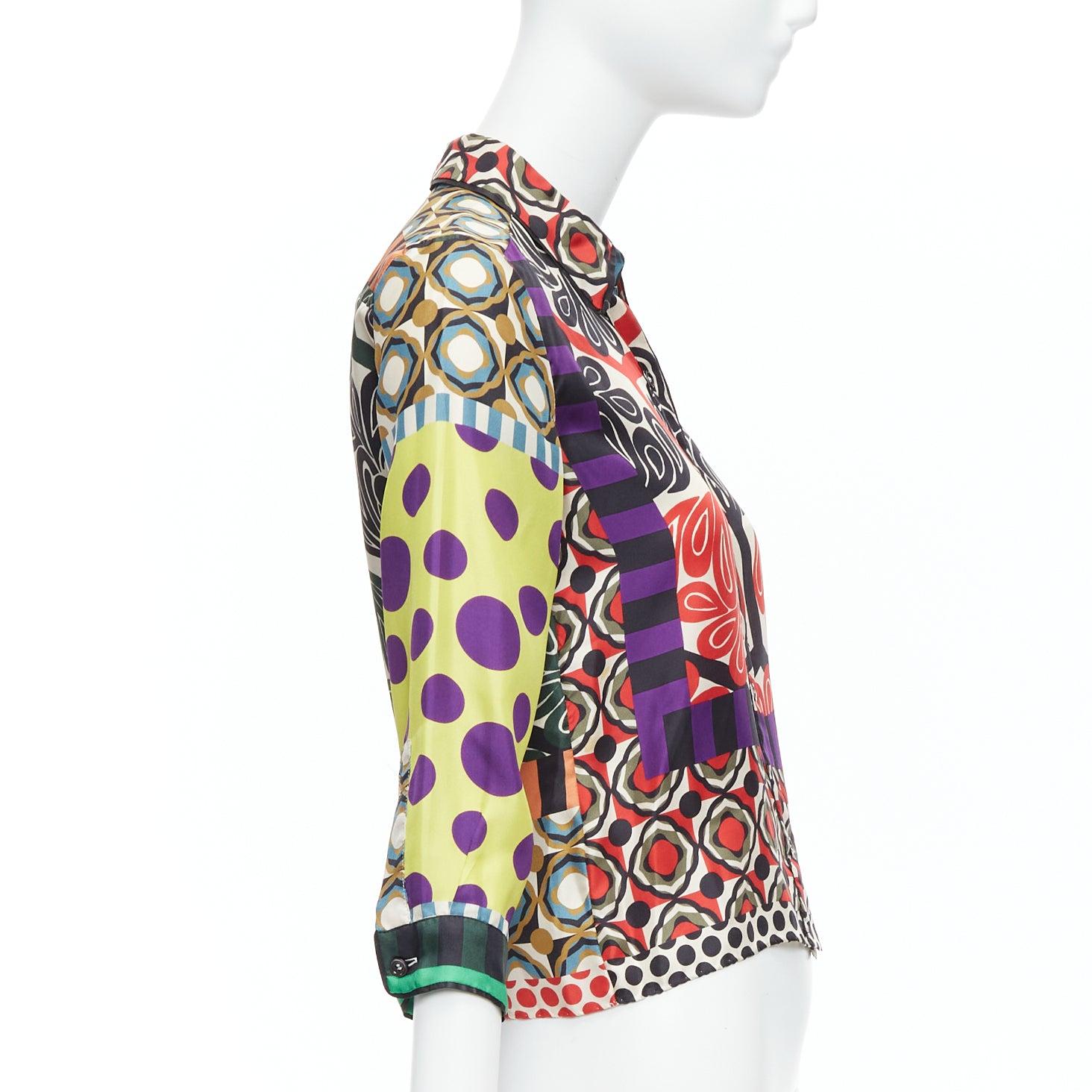 Women's MARNI 2011 100% silk multicolor abstract polka dot print crop shirt IT36 XXS