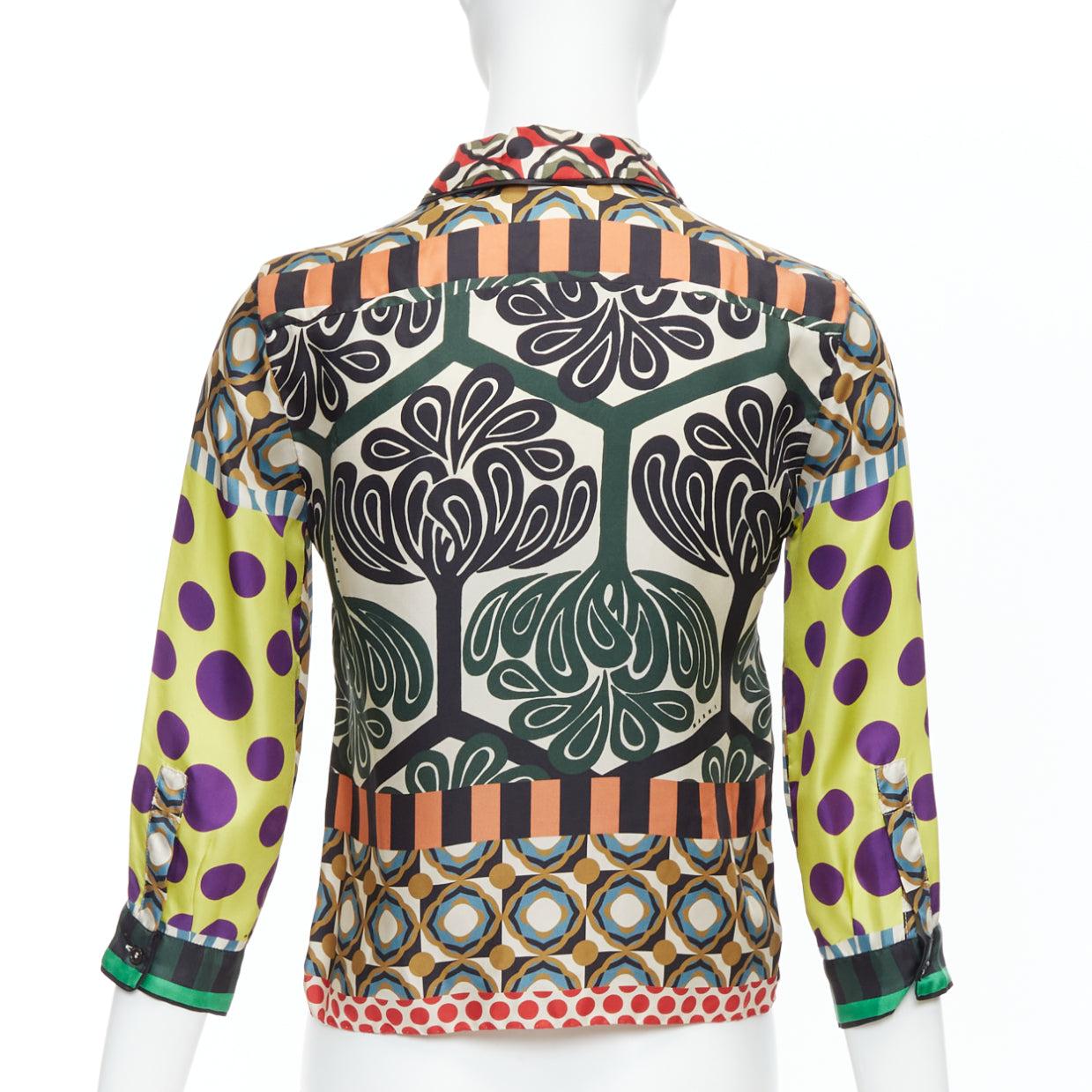 MARNI 2011 100% silk multicolor abstract polka dot print crop shirt IT36 XXS 1