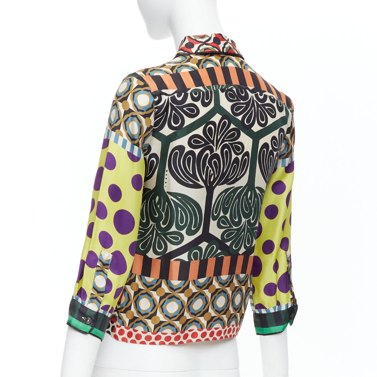 MARNI 2011 100% silk multicolor abstract polka dot print crop shirt IT36 XXS 2