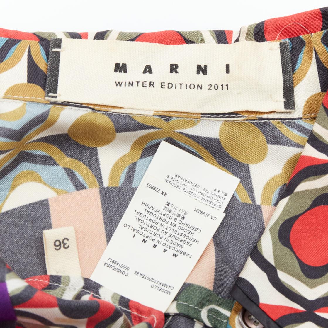 MARNI 2011 100% silk multicolor abstract polka dot print crop shirt IT36 XXS 4