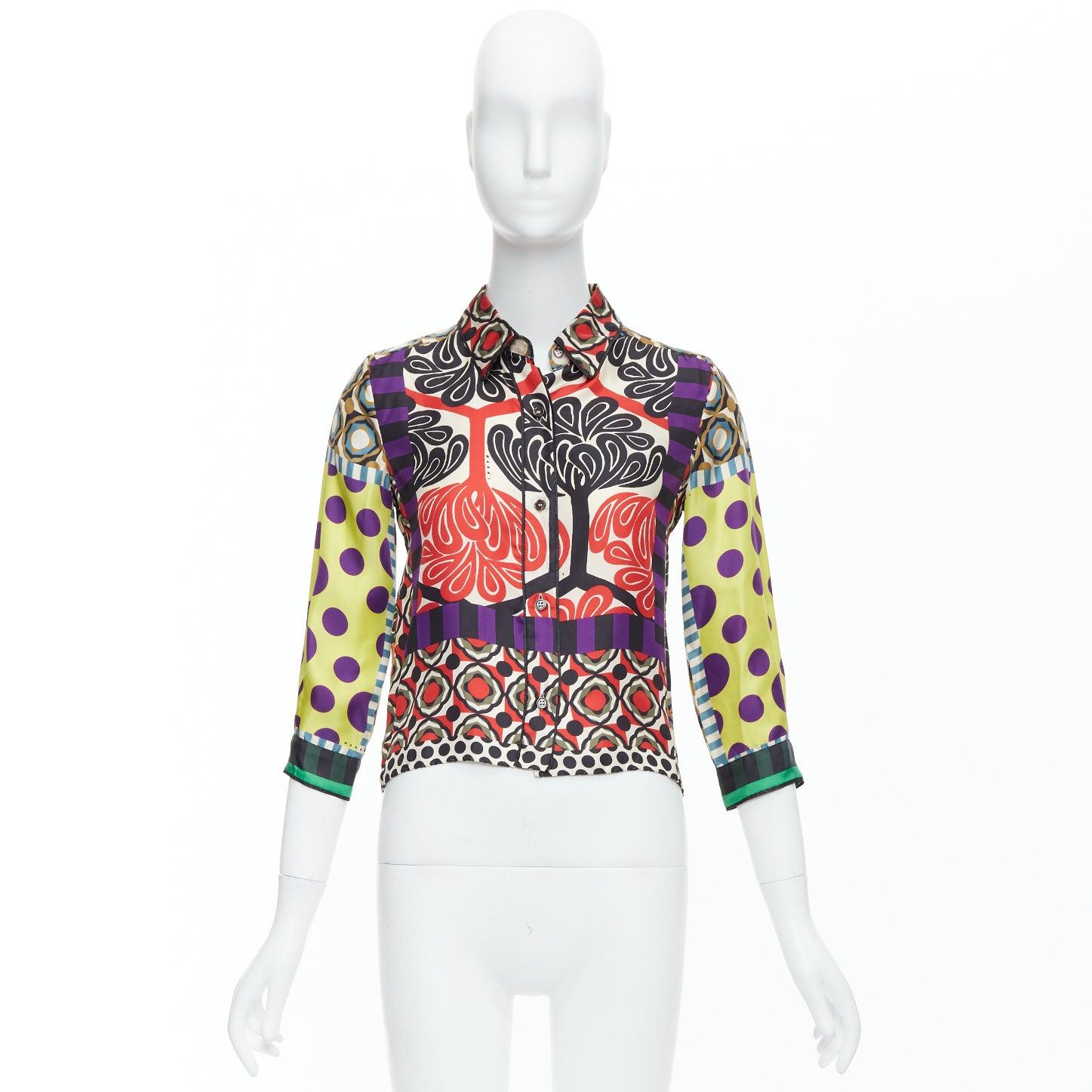 MARNI 2011 100% silk multicolor abstract polka dot print crop shirt IT36 XXS 5