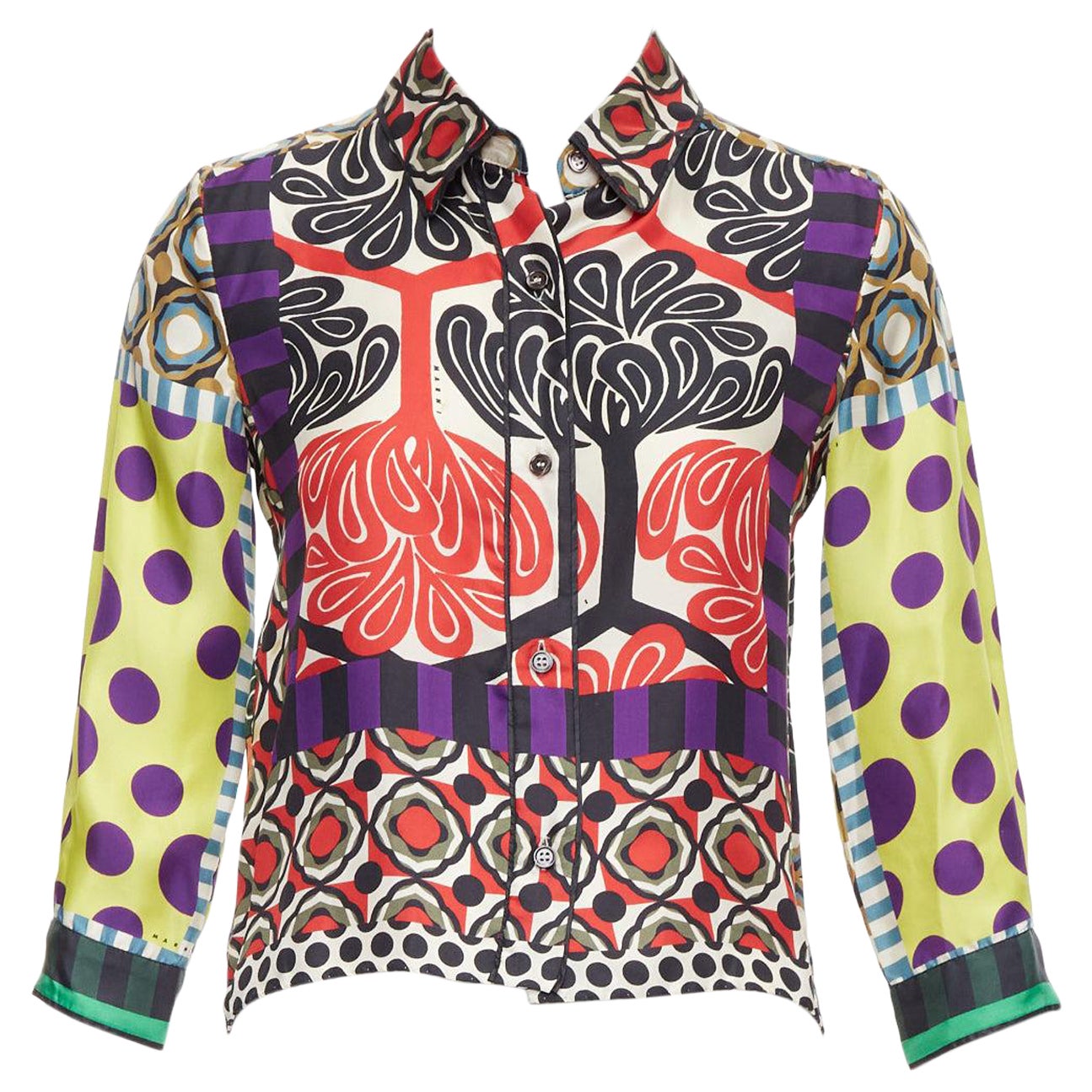 MARNI 2011 100% silk multicolor abstract polka dot print crop shirt IT36 XXS
