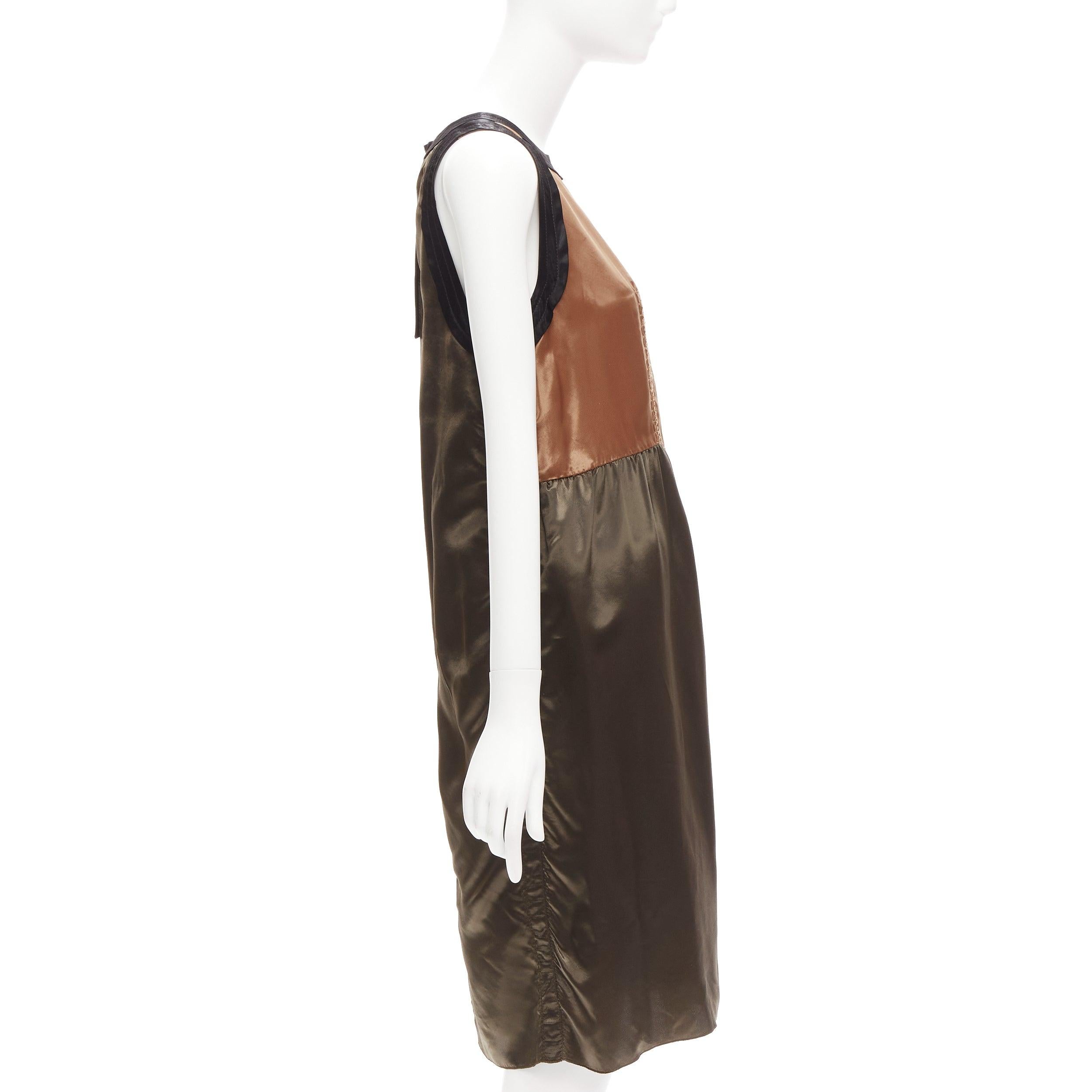 Brown MARNI 2011 bronze brown satin colorblocked sleeveless dress IT40 S For Sale