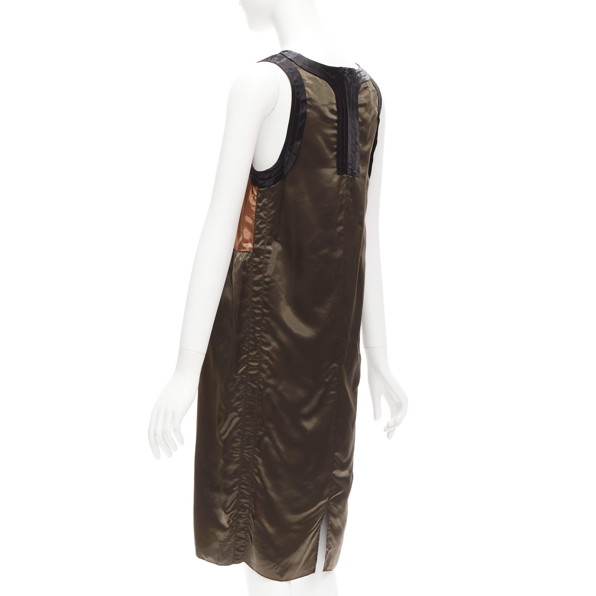 Women's MARNI 2011 bronze brown satin colorblocked sleeveless dress IT40 S For Sale