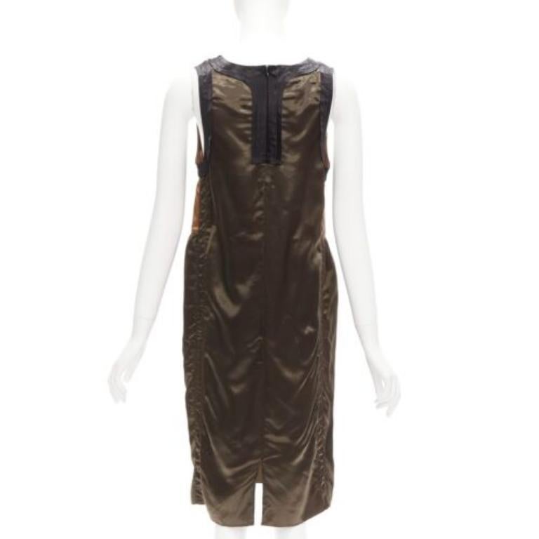 Women's MARNI 2011 bronze brown satin colorblocked sleeveless dress IT40 S For Sale