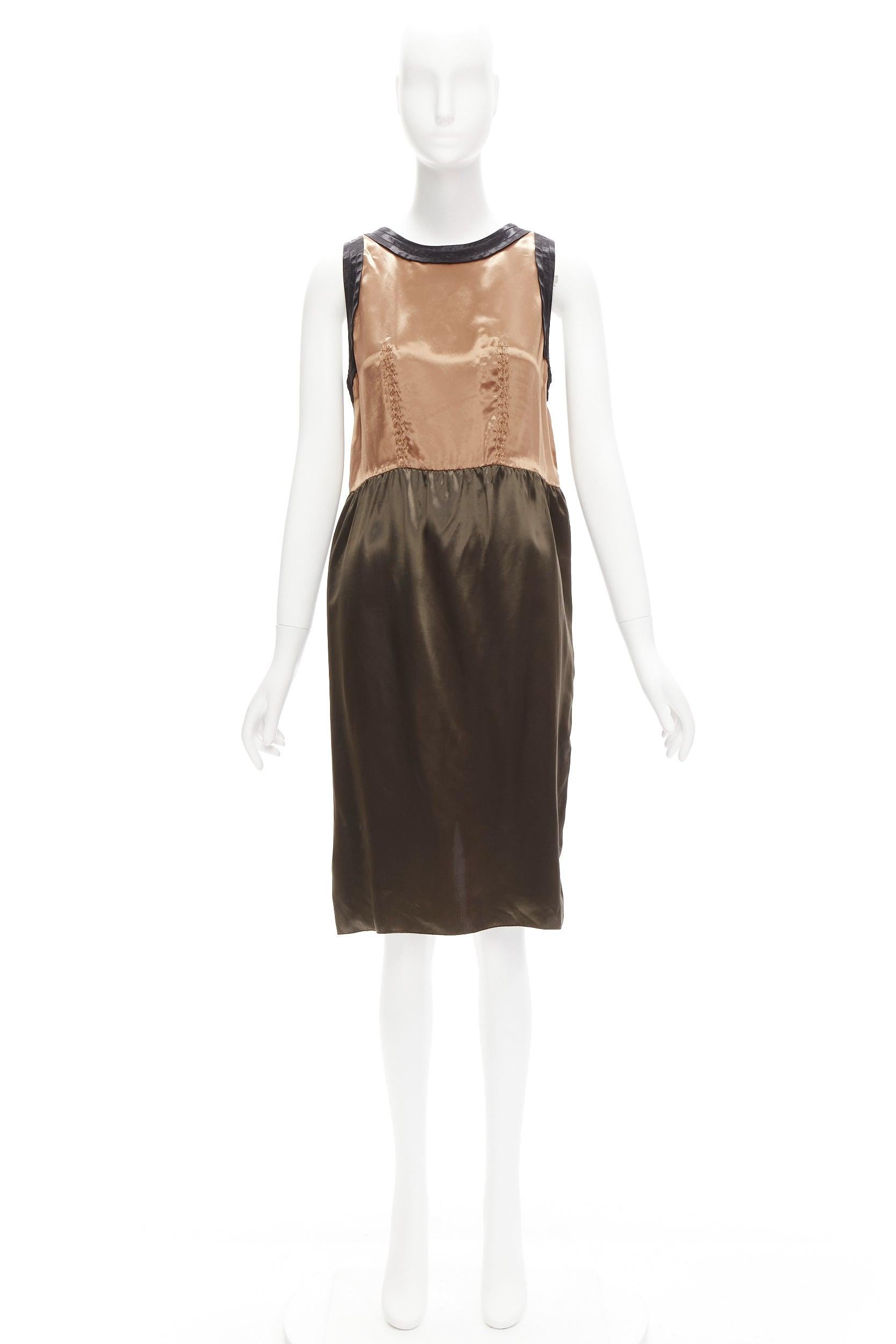 MARNI 2011 bronze brown satin colorblocked sleeveless dress IT40 S For Sale 3