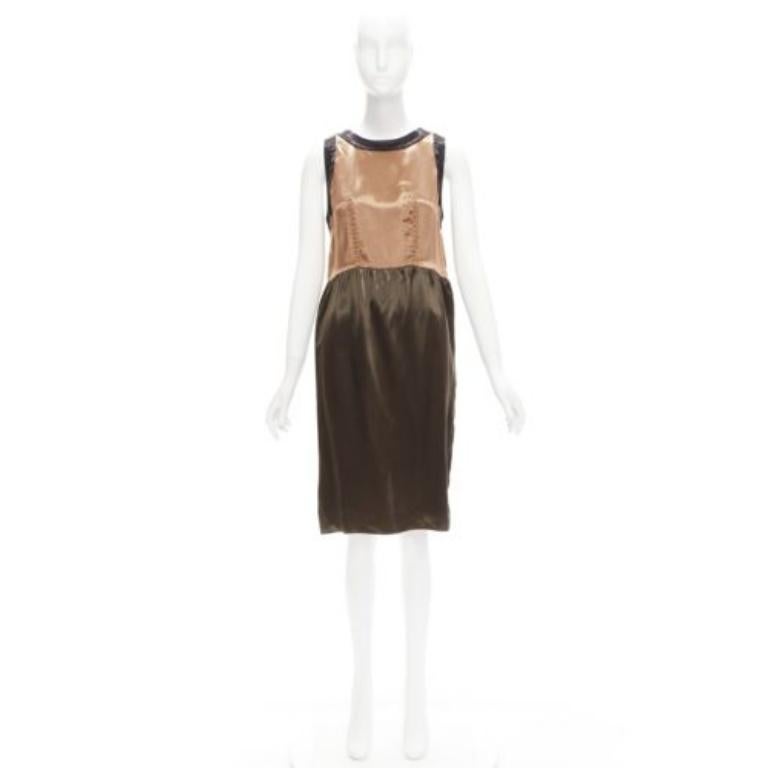 MARNI 2011 bronze brown satin colorblocked sleeveless dress IT40 S For Sale 4