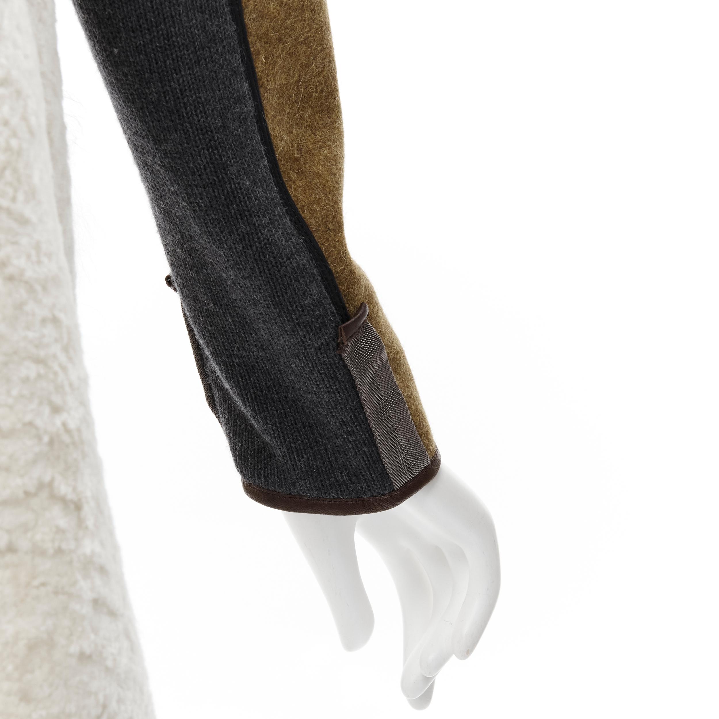 MARNI 2011 cream lamb shearling fur brown wool sleeves winter coat IT38 XS For Sale 2