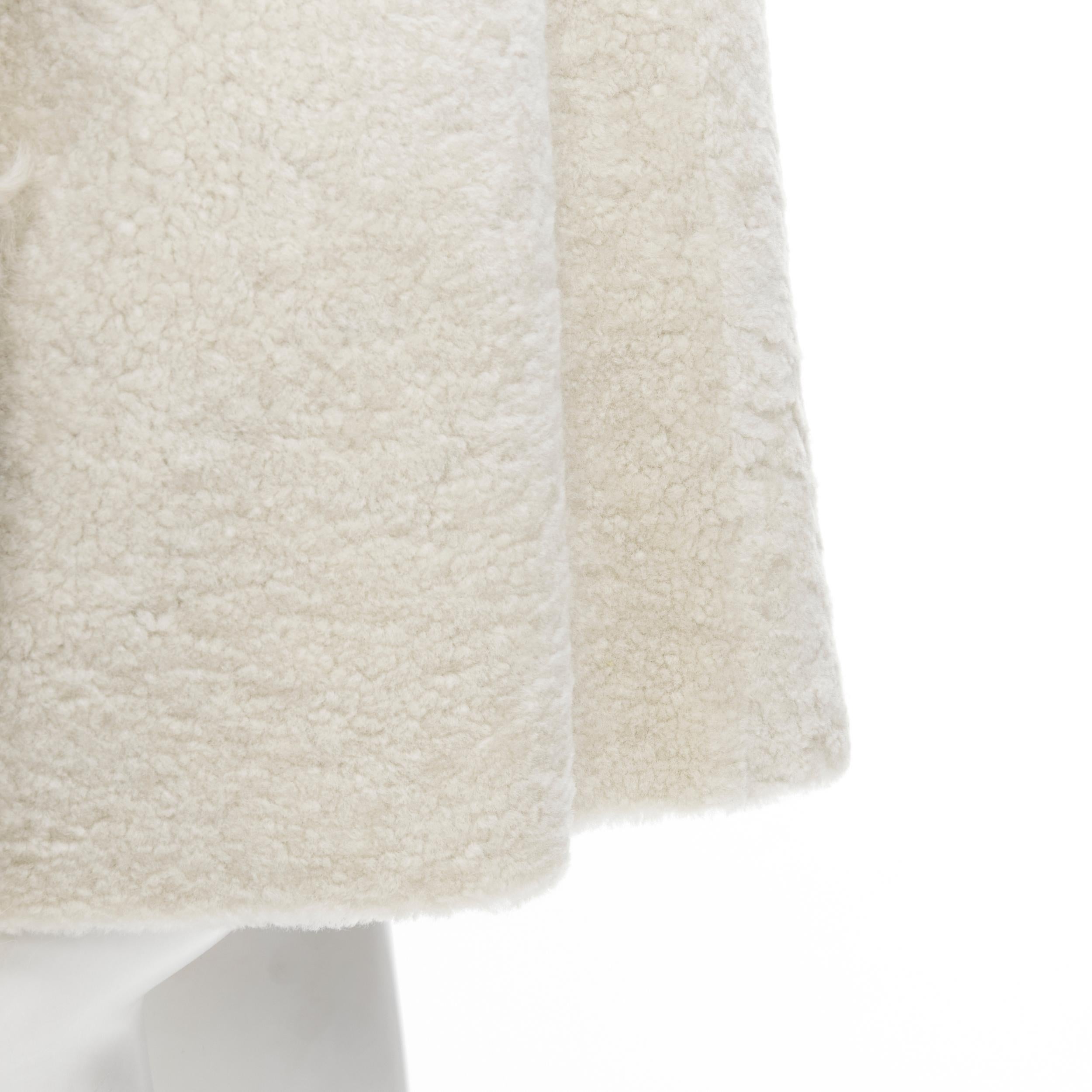 MARNI 2011 cream lamb shearling fur brown wool sleeves winter coat IT38 XS 3