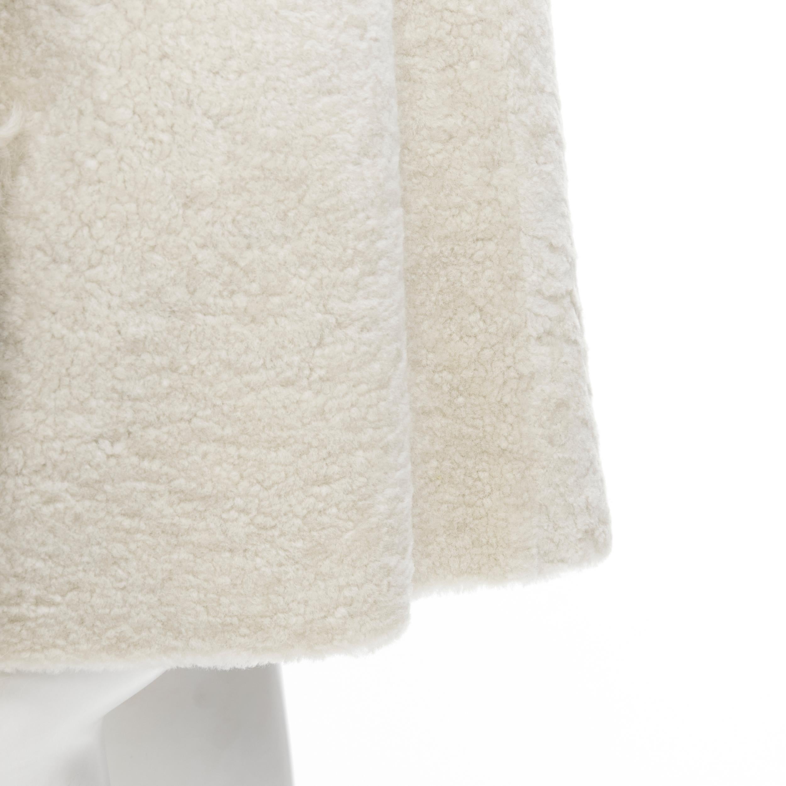 MARNI 2011 cream lamb shearling fur brown wool sleeves winter coat IT38 XS For Sale 3