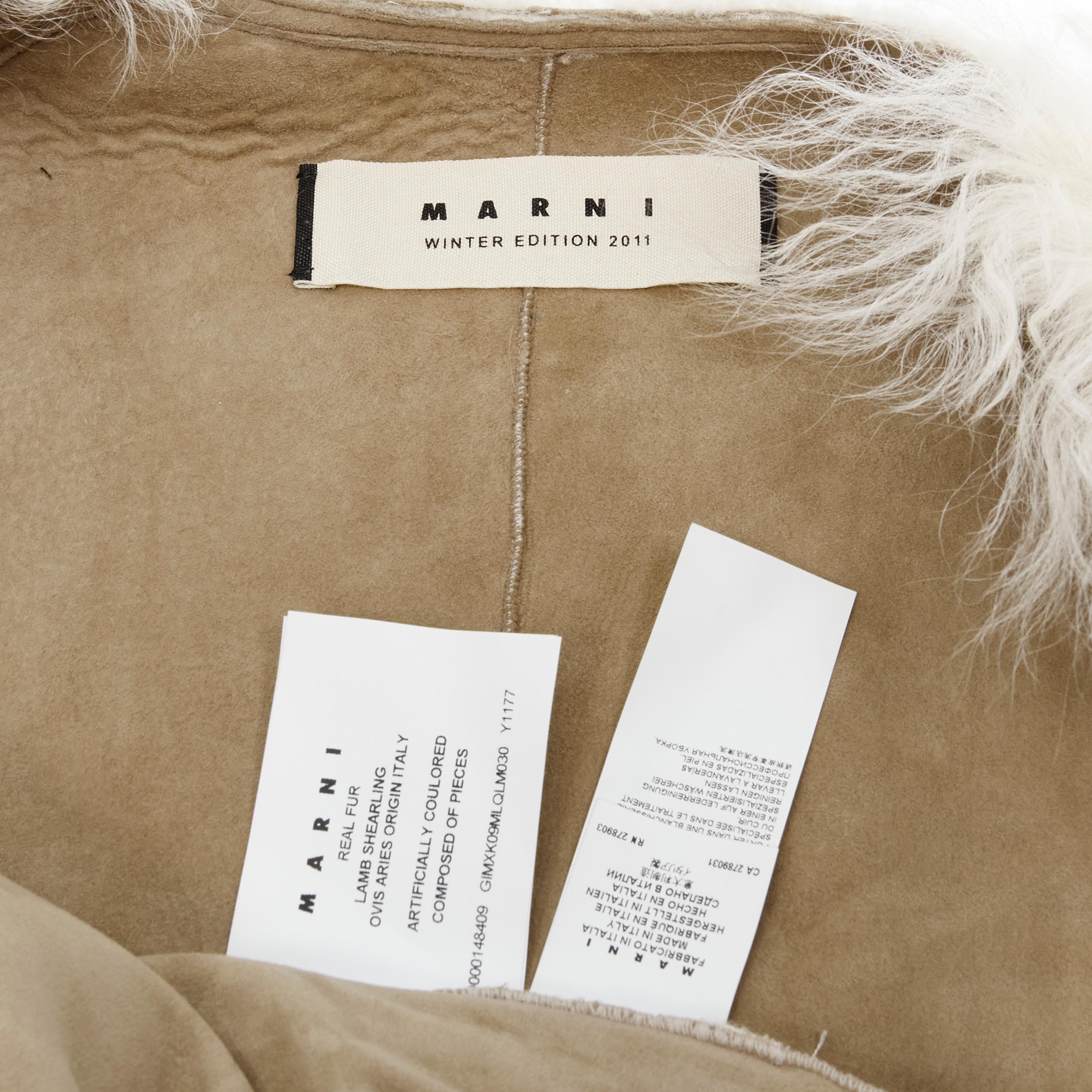 MARNI 2011 cream lamb shearling fur brown wool sleeves winter coat IT38 XS 4