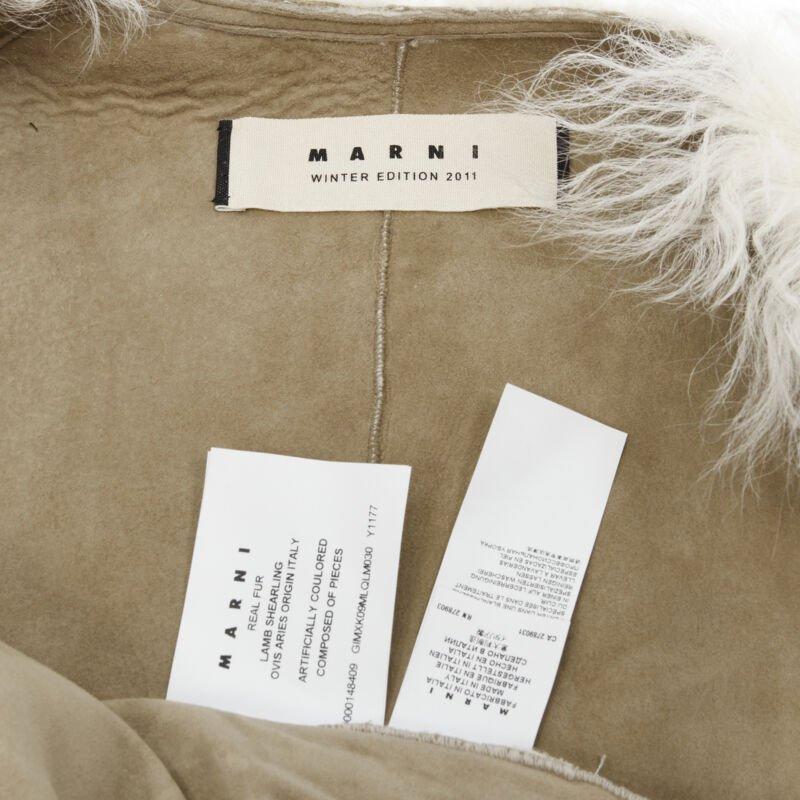 MARNI 2011 cream lamb shearling fur brown wool sleeves winter coat IT38 XS For Sale 7