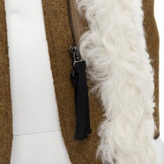 MARNI 2011 cream lamb shearling fur brown wool sleeves winter coat IT38 XS