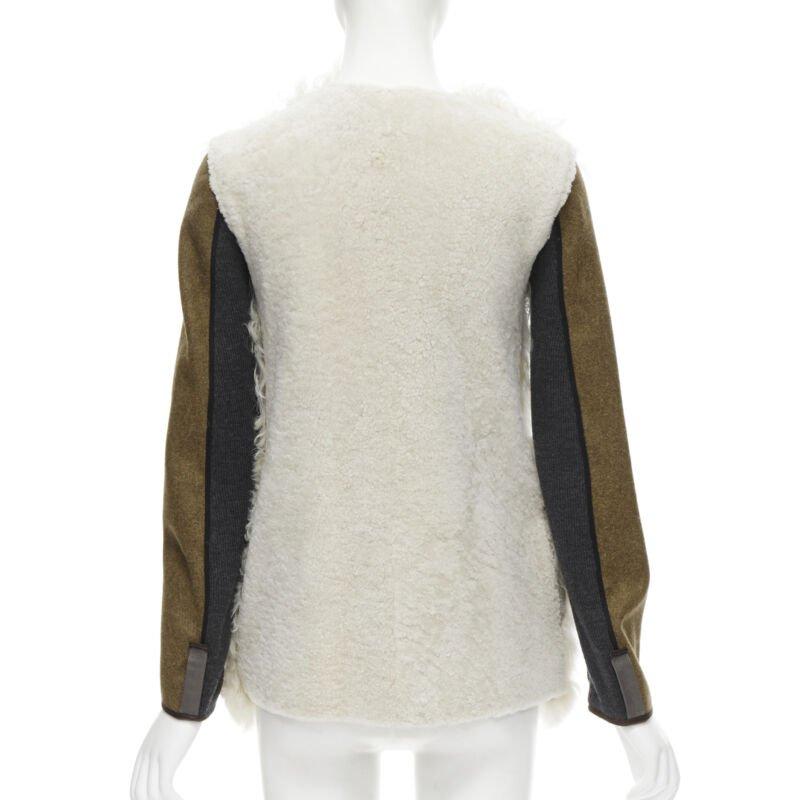 MARNI 2011 cream lamb shearling fur brown wool sleeves winter coat IT38 XS For Sale 1