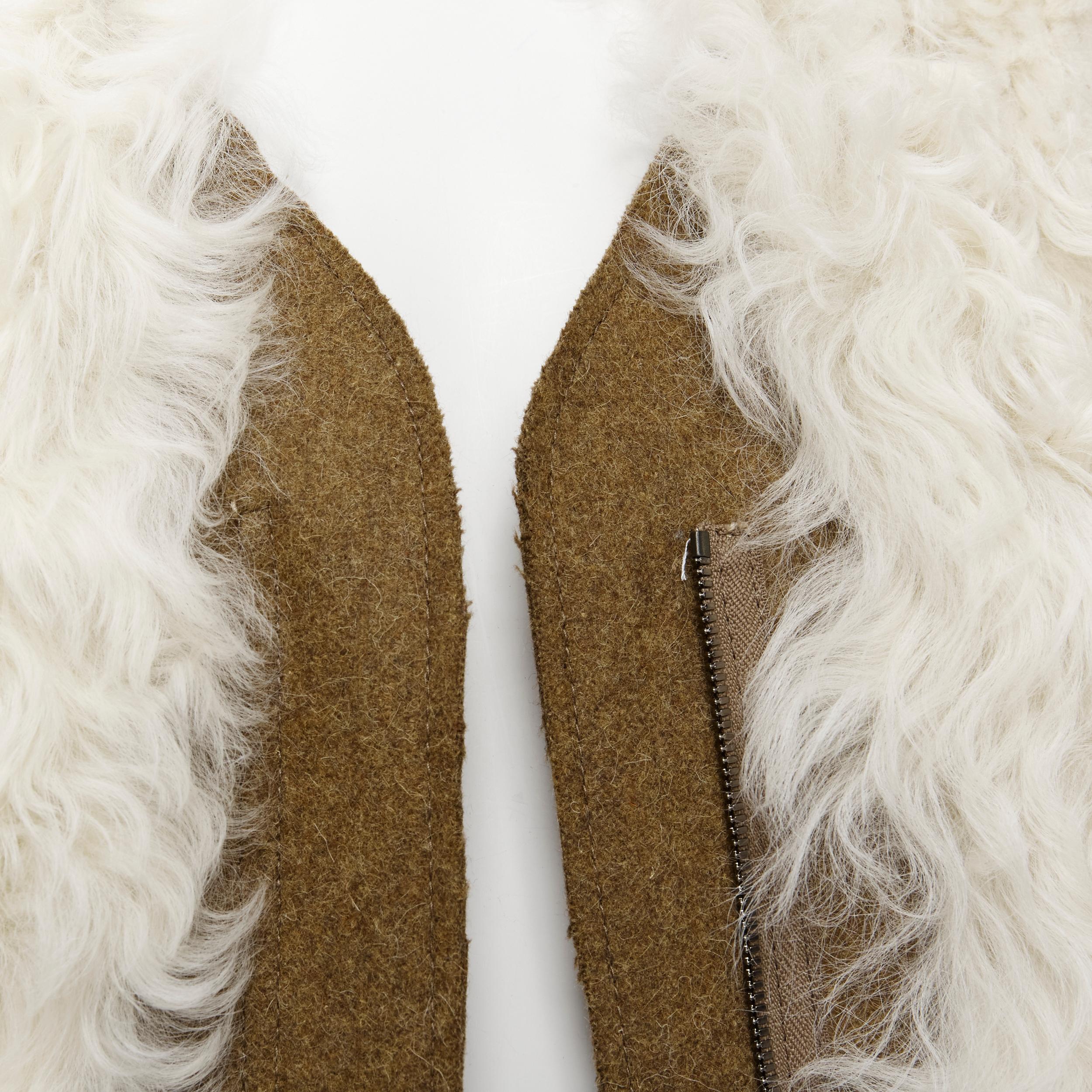 MARNI 2011 cream lamb shearling fur brown wool sleeves winter coat IT38 XS In Excellent Condition For Sale In Hong Kong, NT
