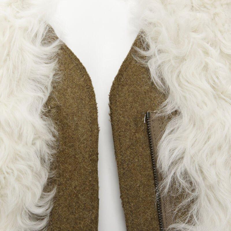 MARNI 2011 cream lamb shearling fur brown wool sleeves winter coat IT38 XS For Sale 2
