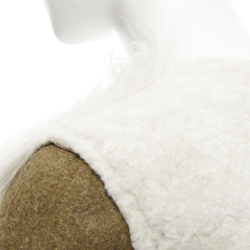 MARNI 2011 cream lamb shearling fur brown wool sleeves winter coat IT38 XS For Sale 4
