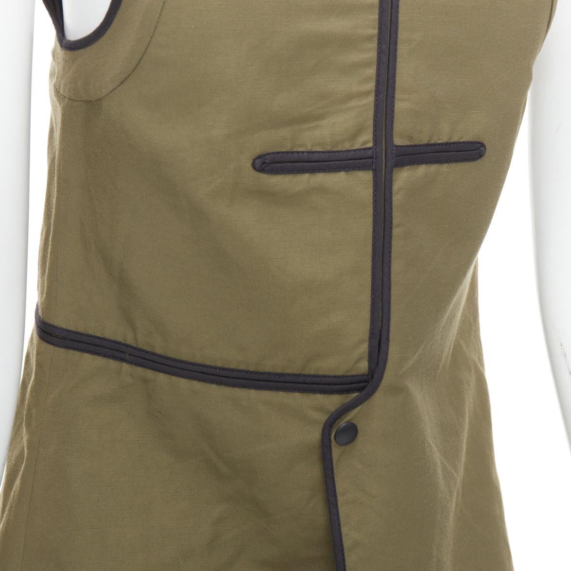 MARNI 2011 khaki utility cutout vest green tulle hem mini dress IT36 XXS For Sale 2