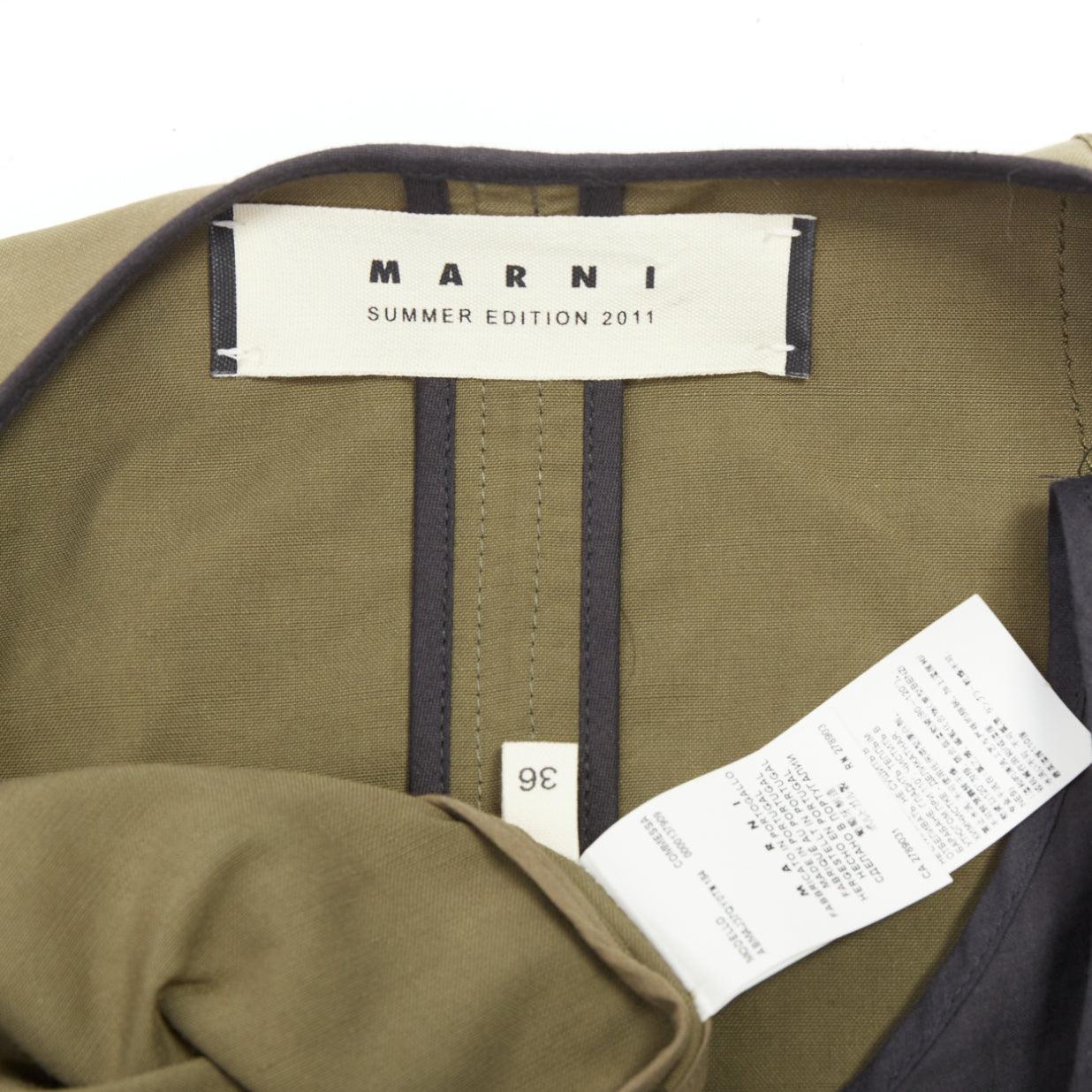 MARNI 2011 khaki utility cutout vest green tulle hem mini dress IT36 XXS For Sale 3