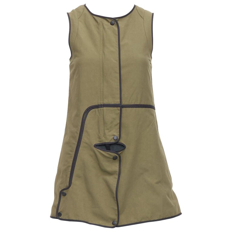 MARNI 2011 khaki utility cutout vest green tulle hem mini dress IT36 XXS  For Sale at 1stDibs