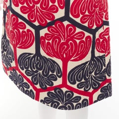 MARNI 2011 red navy cream ethnic print cotton Aline knee skirt IT38 XS