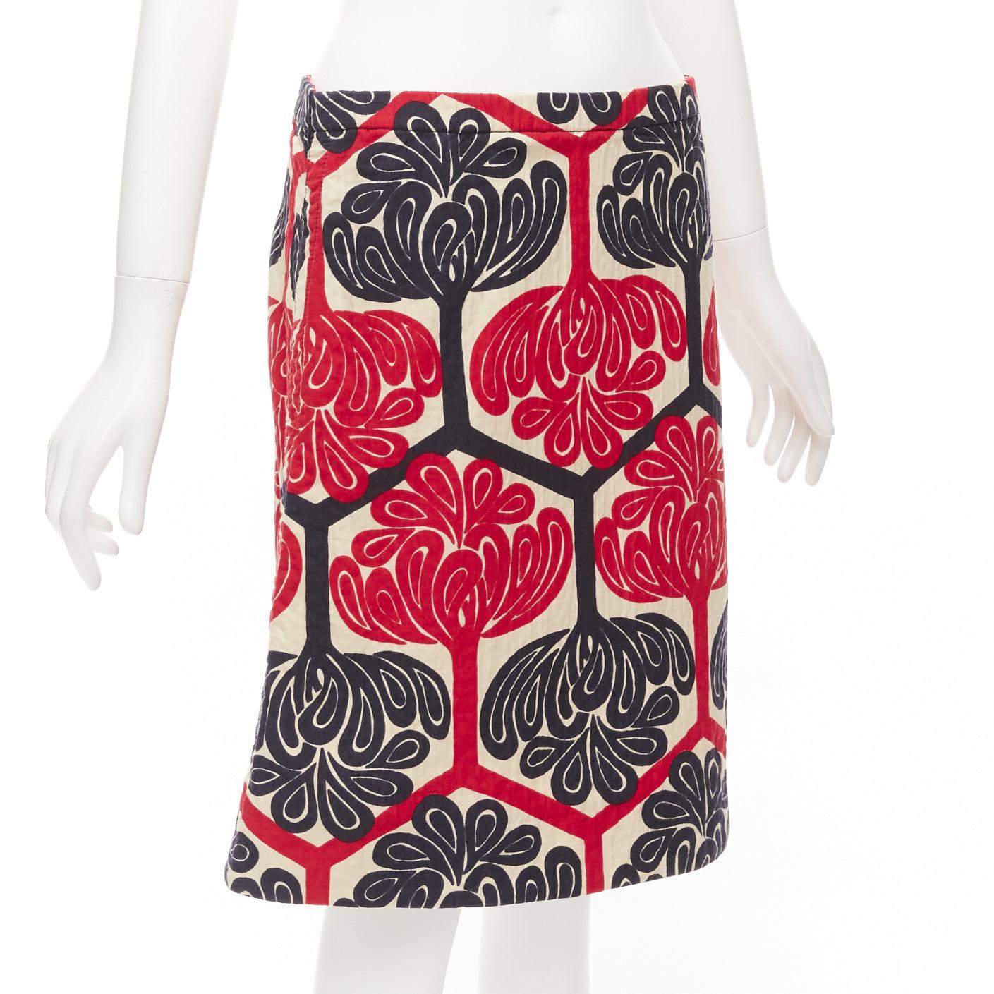 Blanc MARNI 2011 rouge marine crème imprimé ethnique coton Aline jupe genou IT38 XS en vente