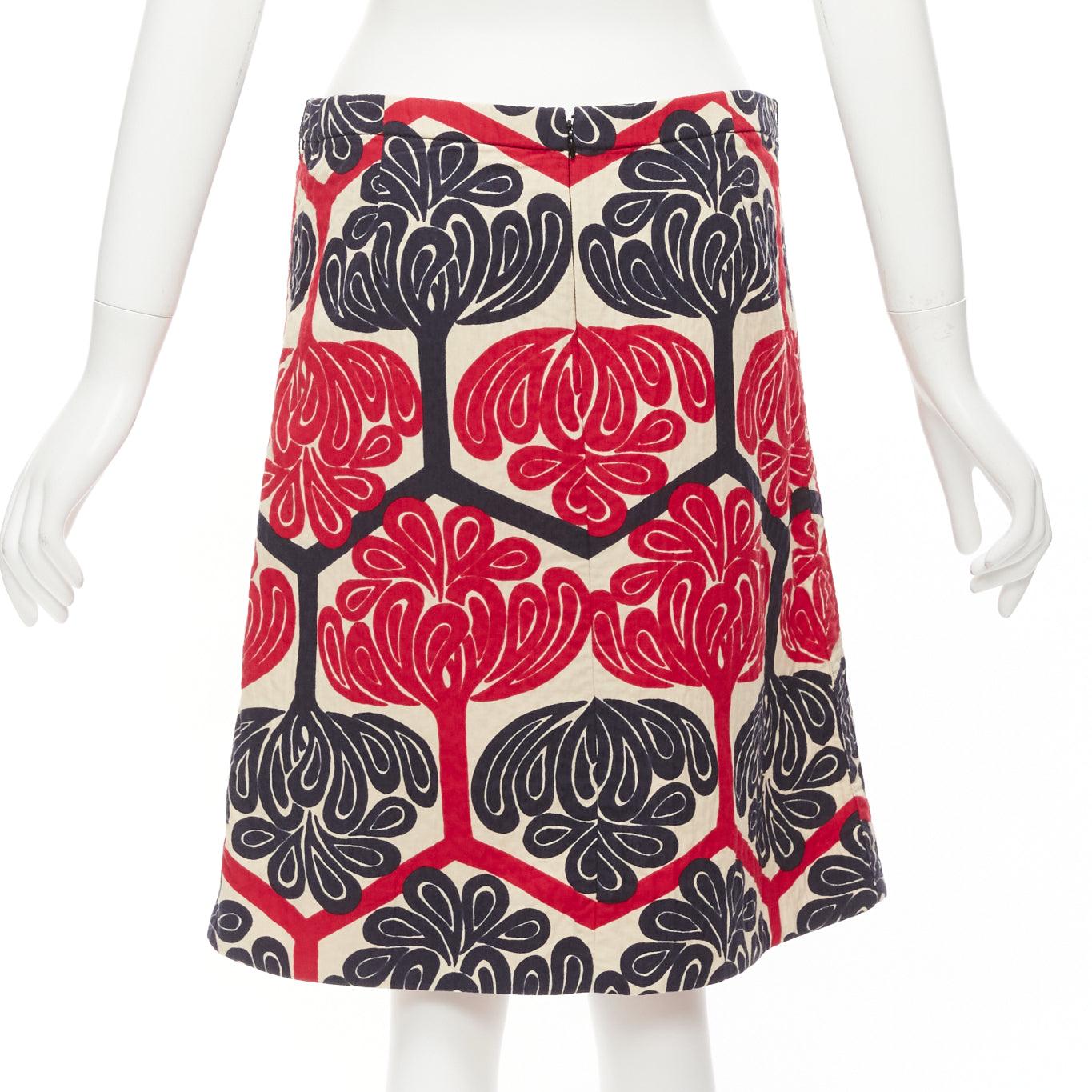 MARNI 2011 rouge marine crème imprimé ethnique coton Aline jupe genou IT38 XS Pour femmes en vente