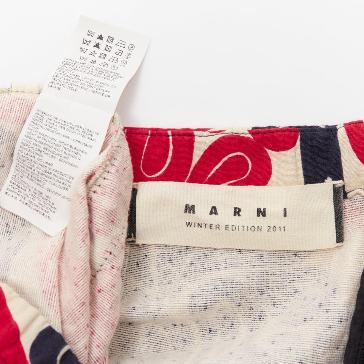 MARNI 2011 rouge marine crème imprimé ethnique coton Aline jupe genou IT38 XS en vente 3