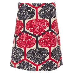 MARNI 2011 red navy cream ethnic print cotton Aline knee skirt IT38 XS