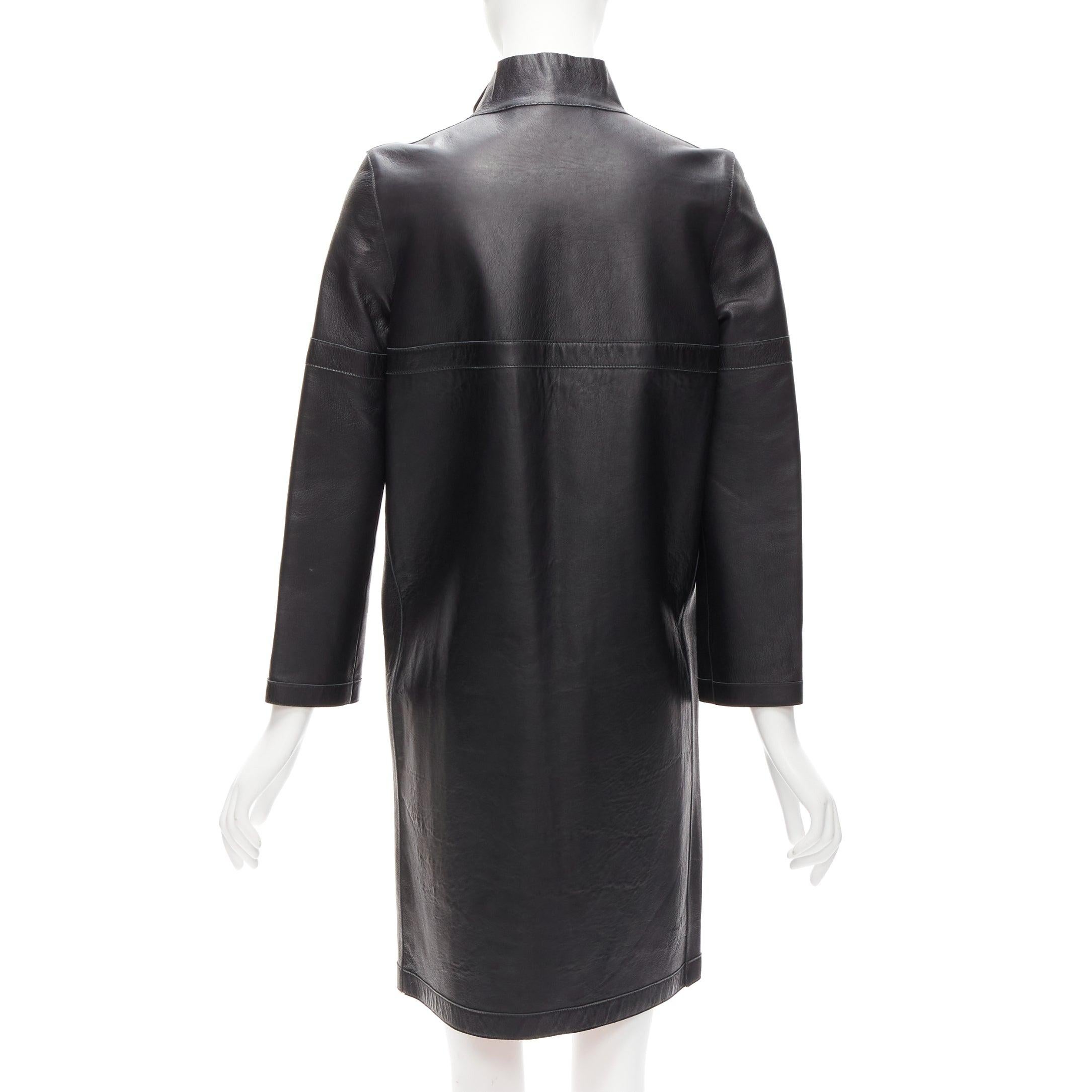 MARNI 2012 black lambskin leather orange lined longline high collar coat IT38 XS 1