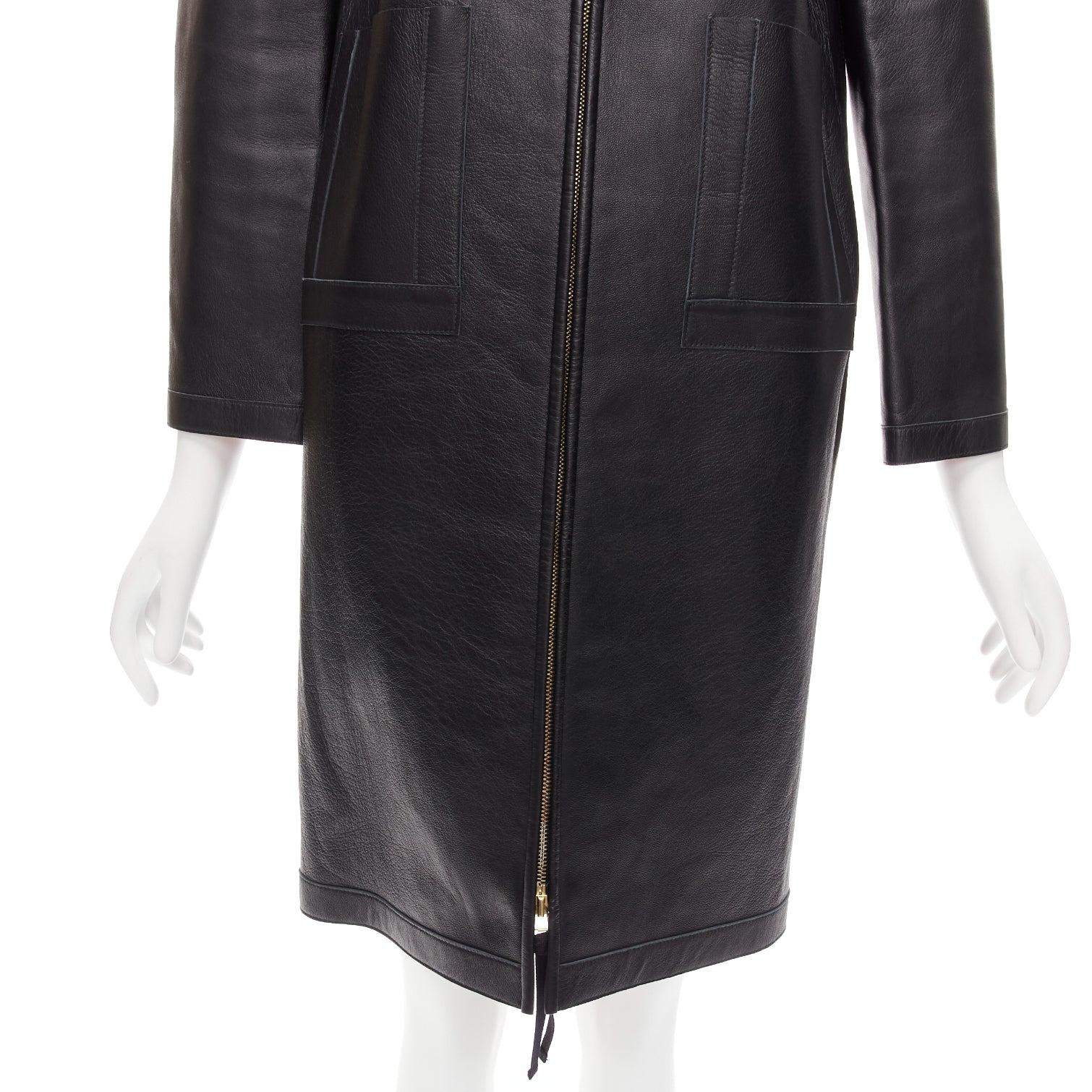 MARNI 2012 black lambskin leather orange lined longline high collar coat IT38 XS 3