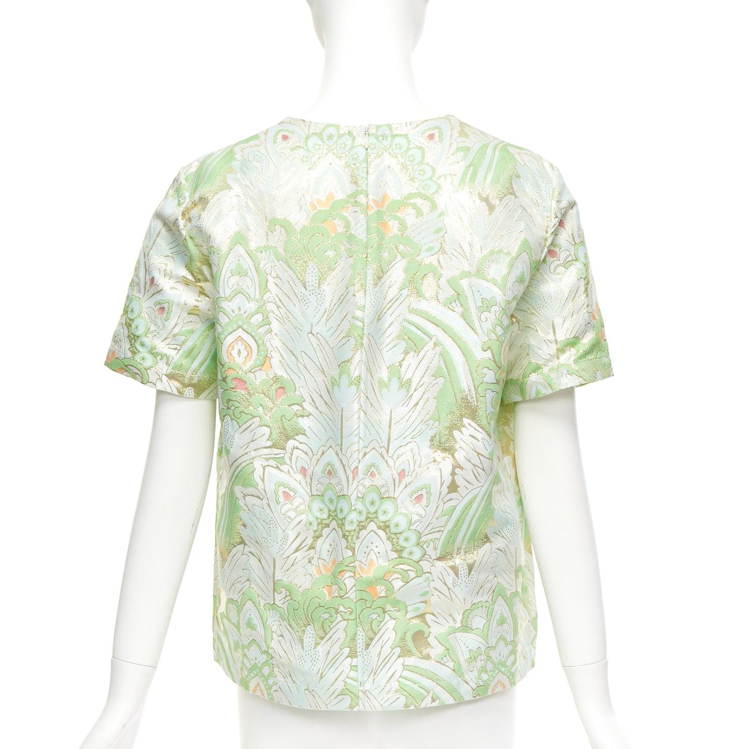 Women's MARNI 2012 green paisley jacquard bead embellished collar boxy top IT38 XS For Sale