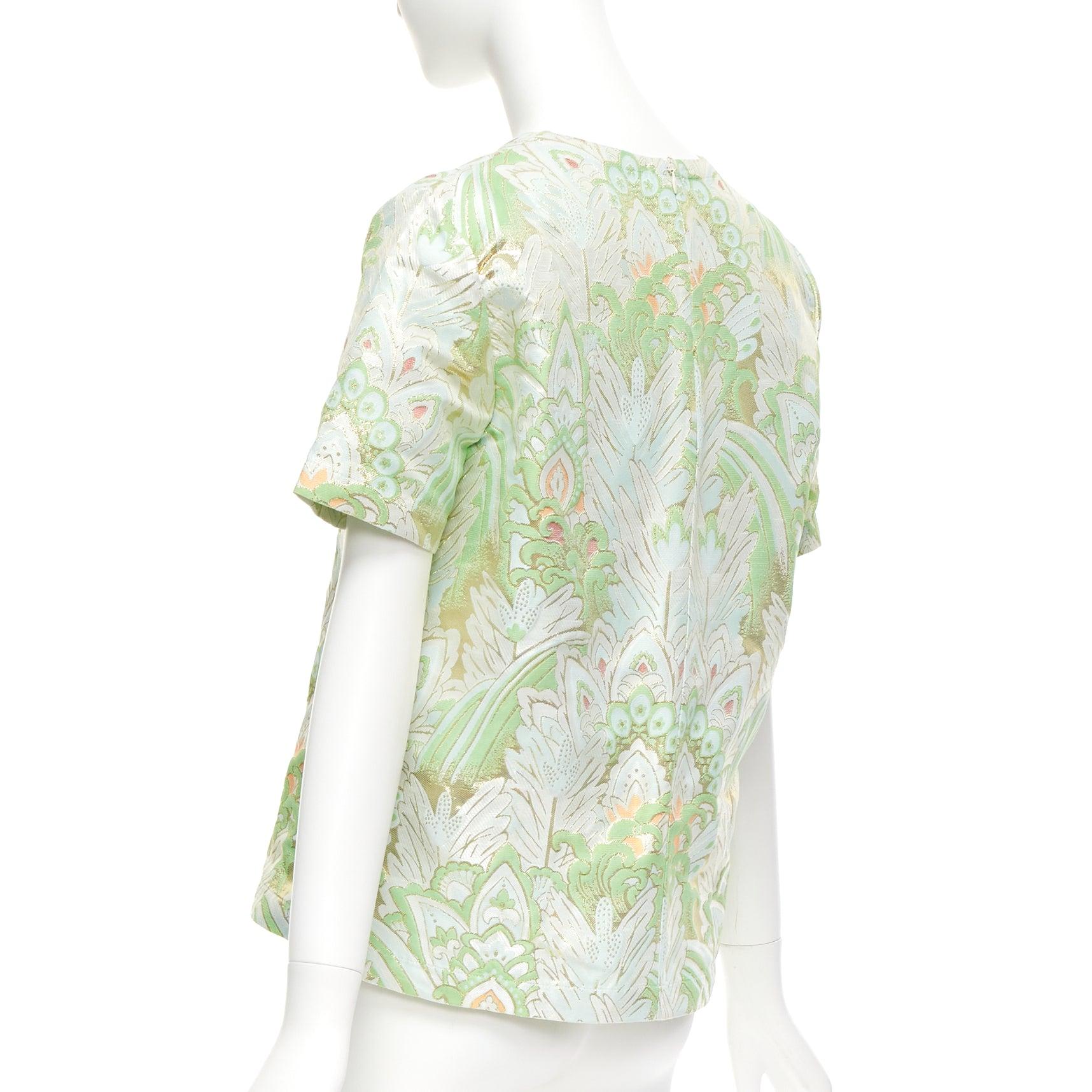 MARNI 2012 green paisley jacquard bead embellished collar boxy top IT38 XS For Sale 1