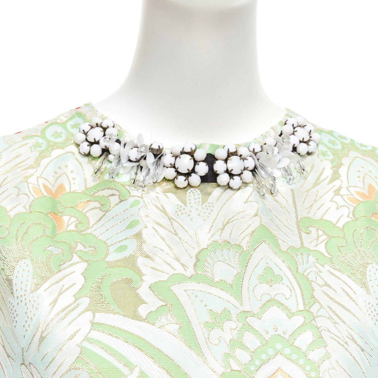 MARNI 2012 green paisley jacquard bead embellished collar boxy top IT38 XS For Sale 2