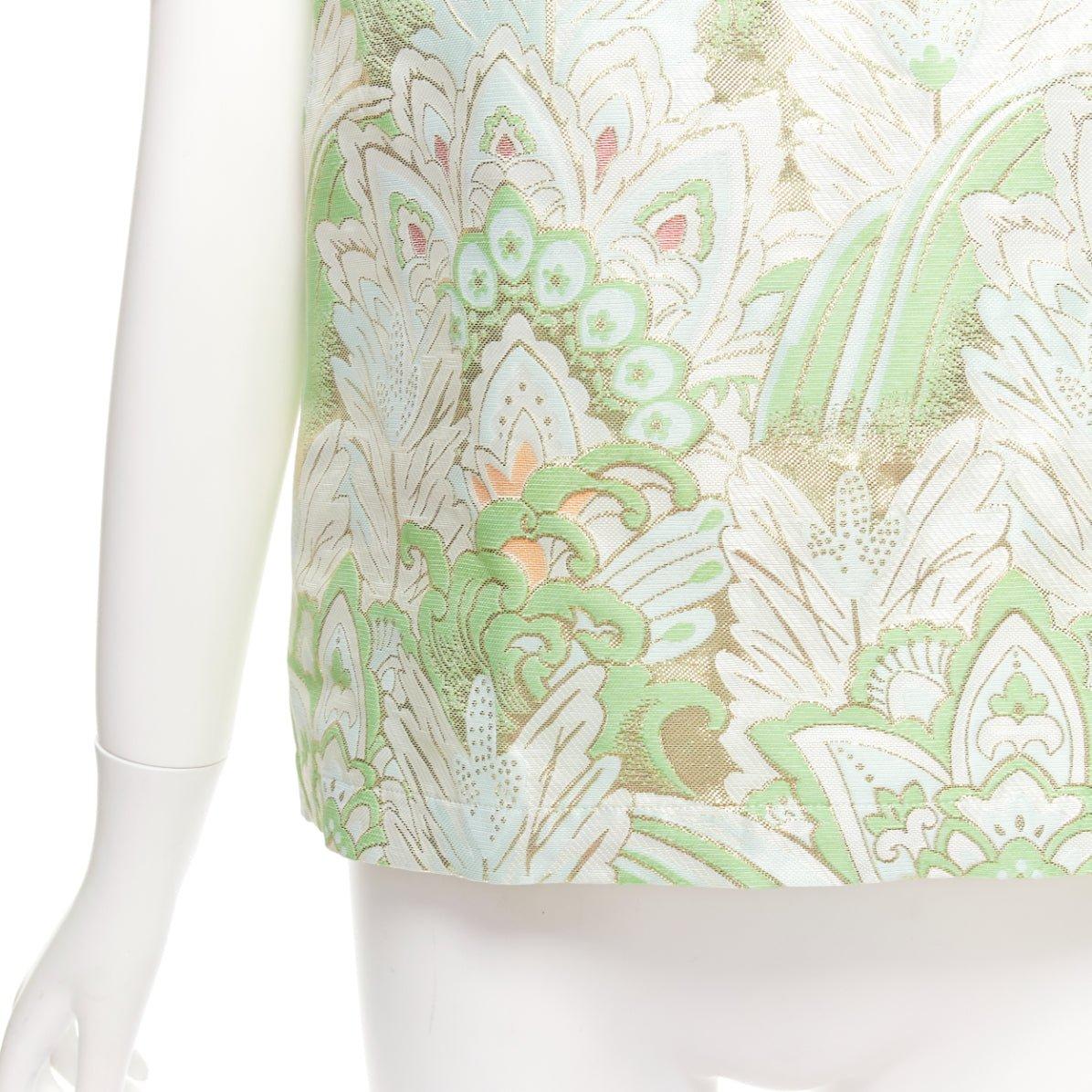 MARNI 2012 green paisley jacquard bead embellished collar boxy top IT38 XS For Sale 3