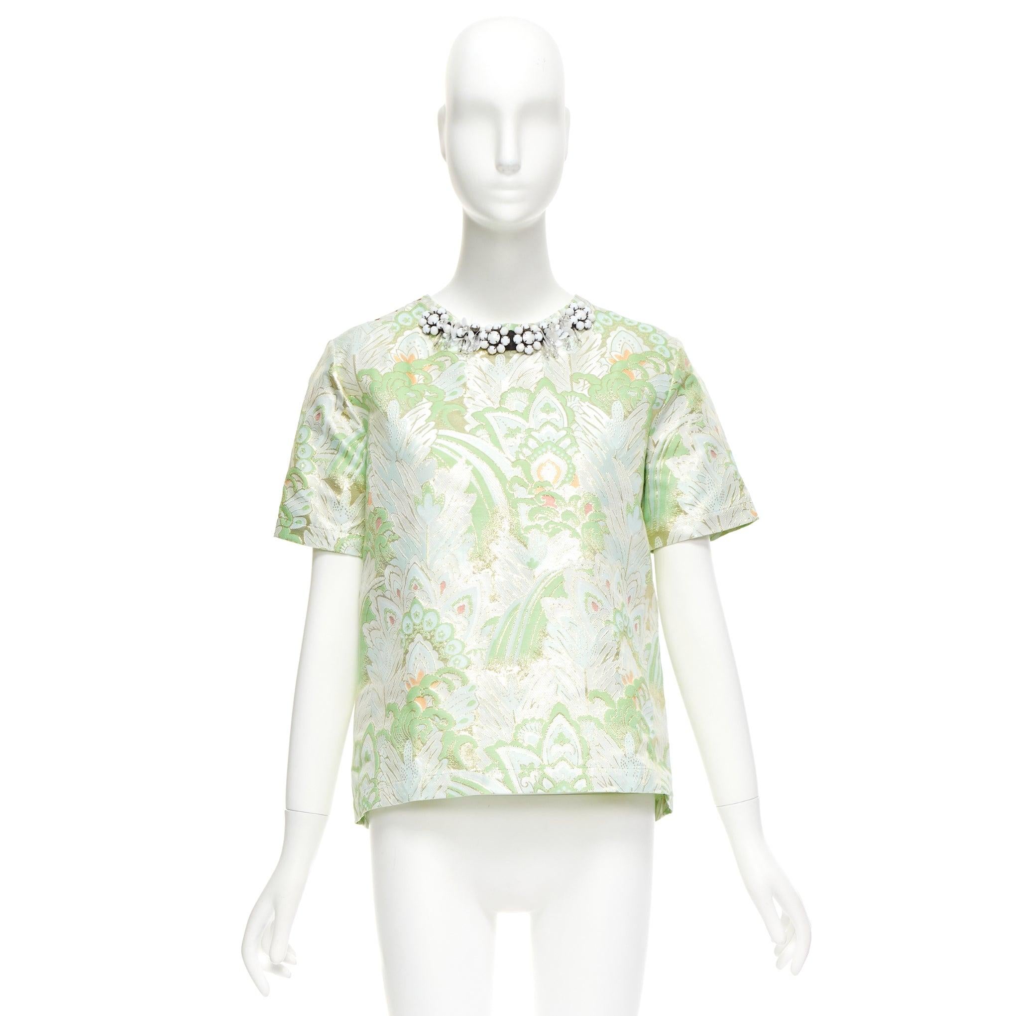MARNI 2012 green paisley jacquard bead embellished collar boxy top IT38 XS For Sale 5