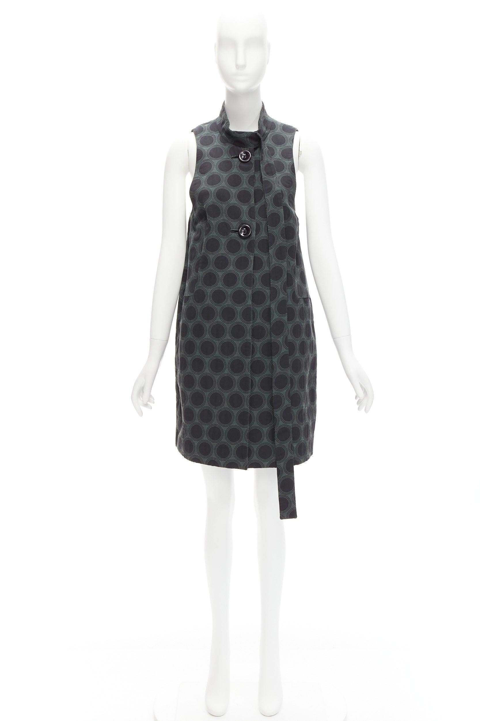 MARNI 2012 navy green black dot print long strap collar dress IT40 S For Sale 4