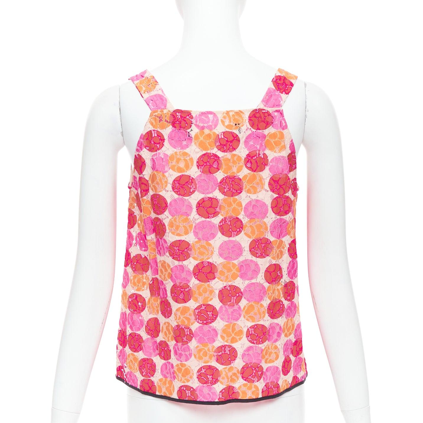 Women's MARNI 2012 pink orange dot print lace deep V neck tank top IT40 S For Sale