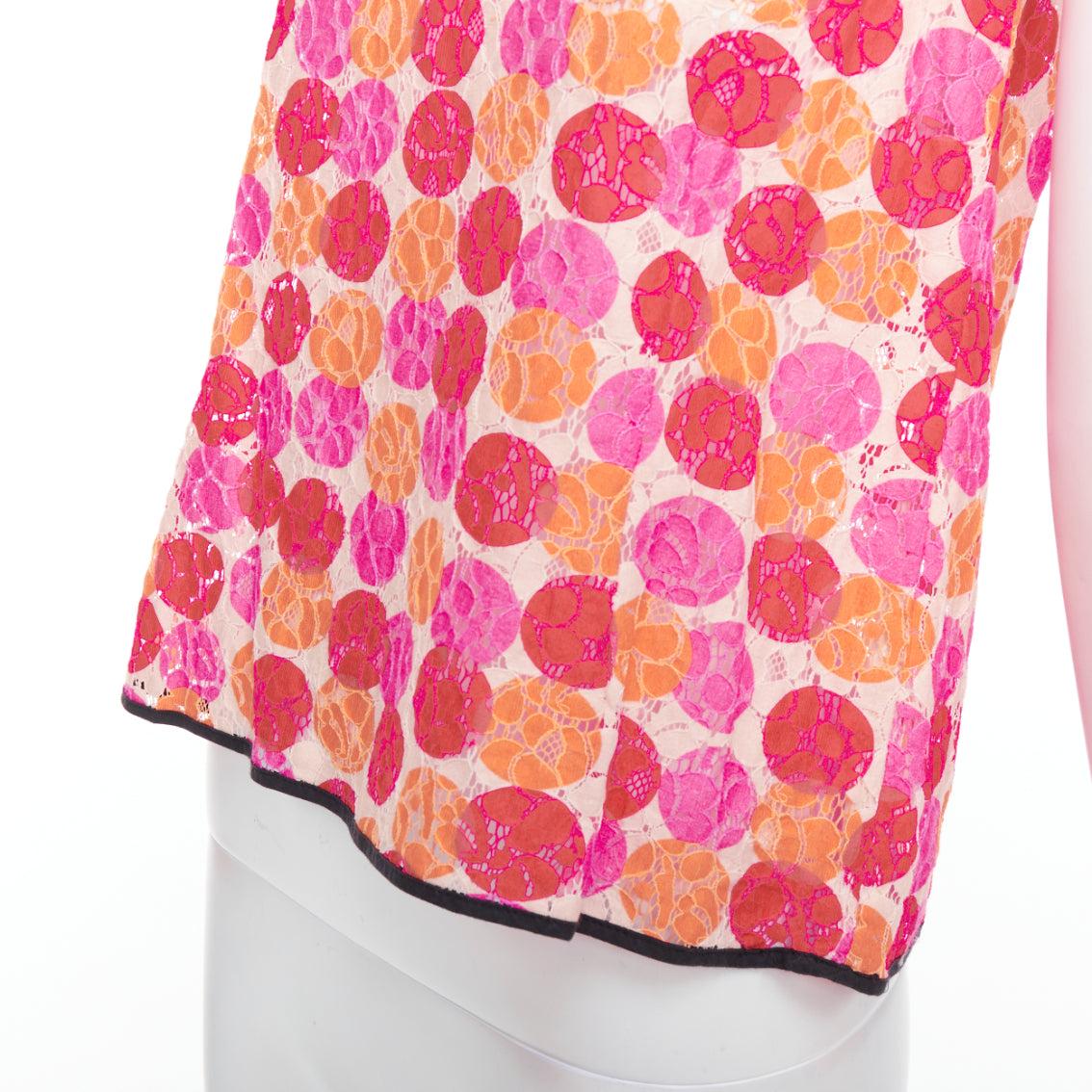 MARNI 2012 pink orange dot print lace deep V neck tank top IT40 S For Sale 2